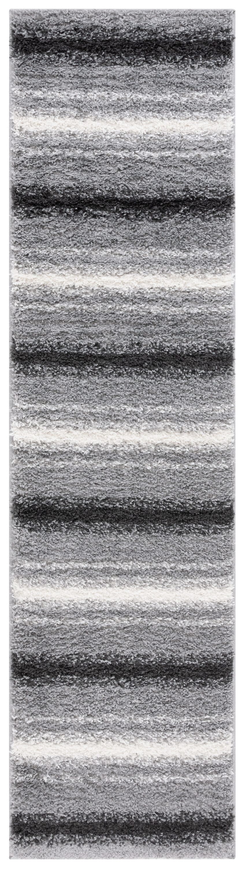 Safavieh BSP252F-28 2 x 8 (ft) Loomed Polyester/Polypropylene Gray/Black Rectangular Indoor Stripe Mid-Century Modern Runner rug