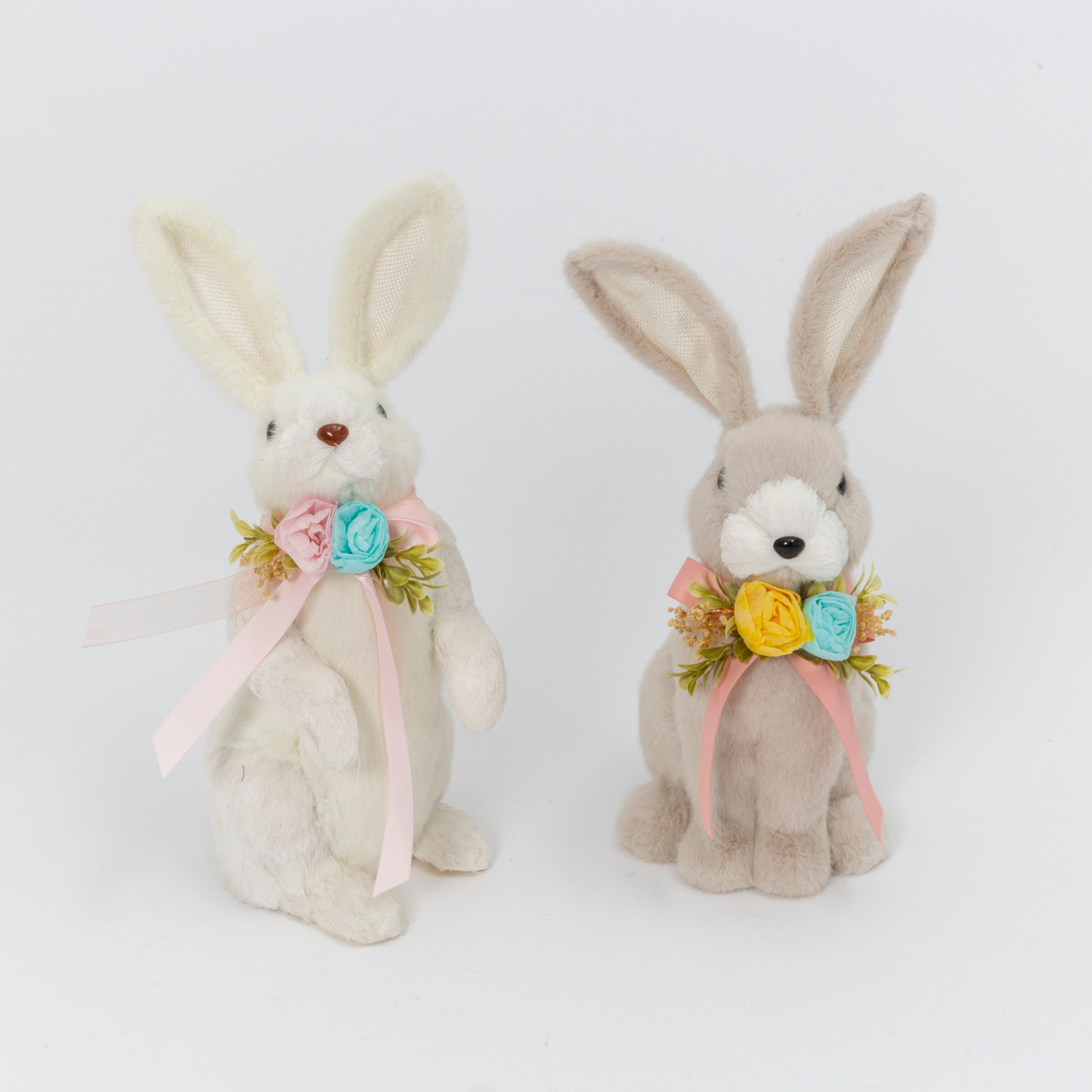 Set of 2 Rustic Terracotta Bunny Rabbit Spring Figurines Tabletop