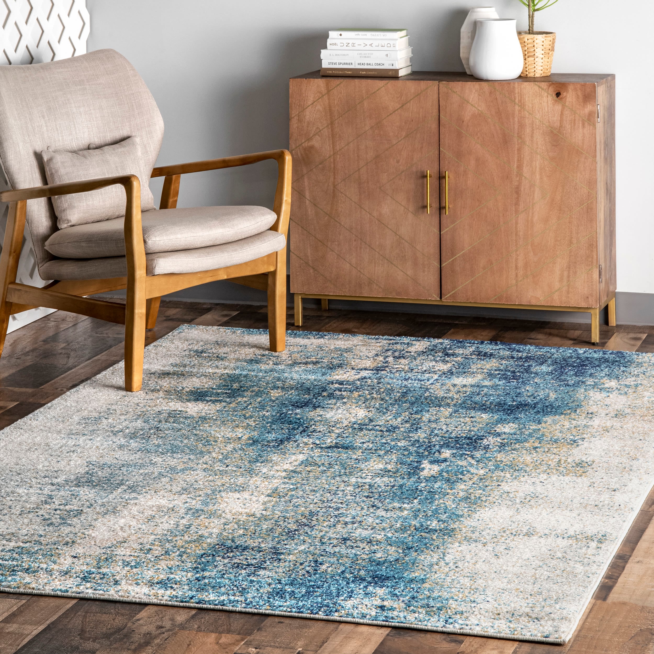 nuLOOM RZBD103A-5075 Bodrum 5 x 8 (ft) Loomed Polypropylene Blue Rectangular Indoor Abstract Area rug