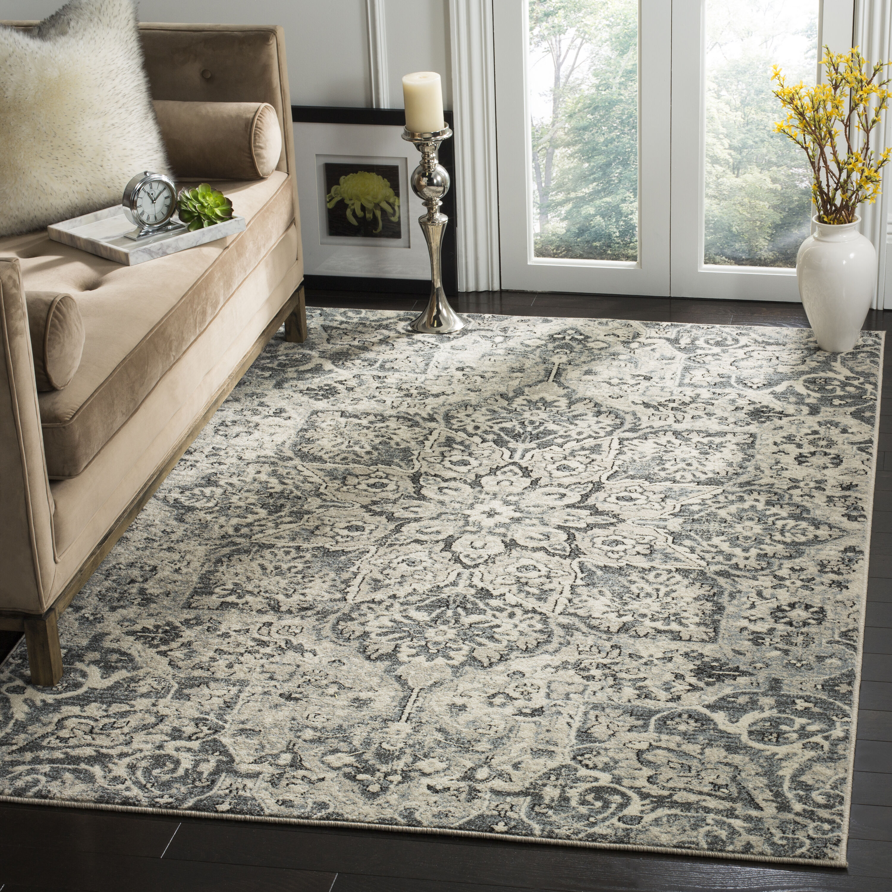 Safavieh CAR280F-3 Carmel Pierce 3 x 5 (ft) Loomed Synthetic Ivory/Gray Rectangular Indoor Floral/Botanical Oriental Throw rug