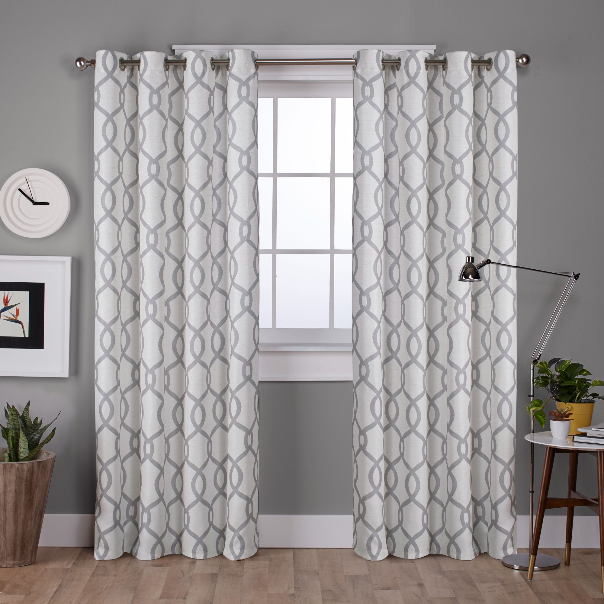 Exclusive Home EH7909-07 2-84G 84-Inches Dove grey Geometric Light filtering Grommet Curtain panel pair