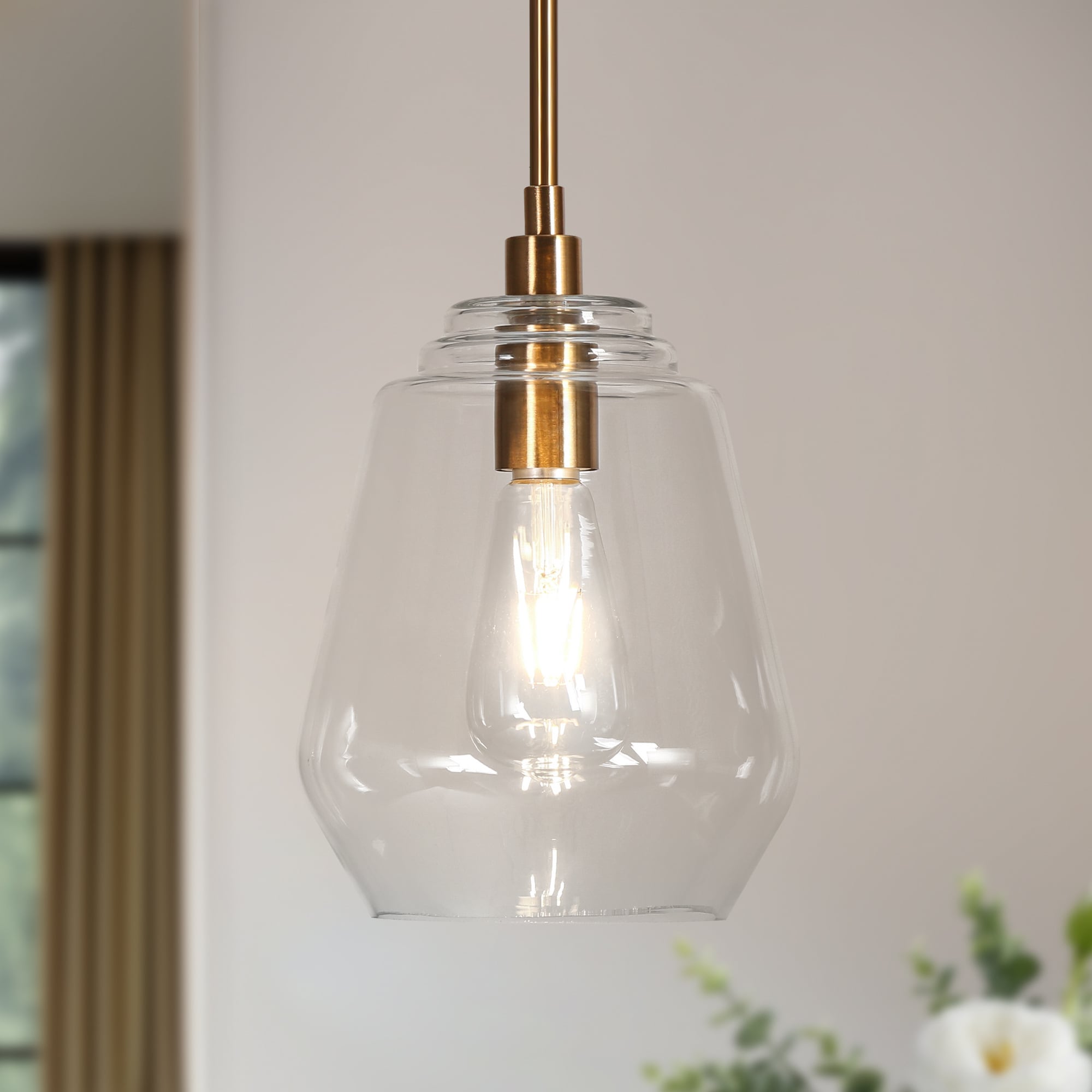Uolfin QUAQFZ-LWS25256-59 1 -Light Electroplated Copper Gold in Bell Glass Modern/contemporary Clear glass Bell Mini Hanging Kitchen island light