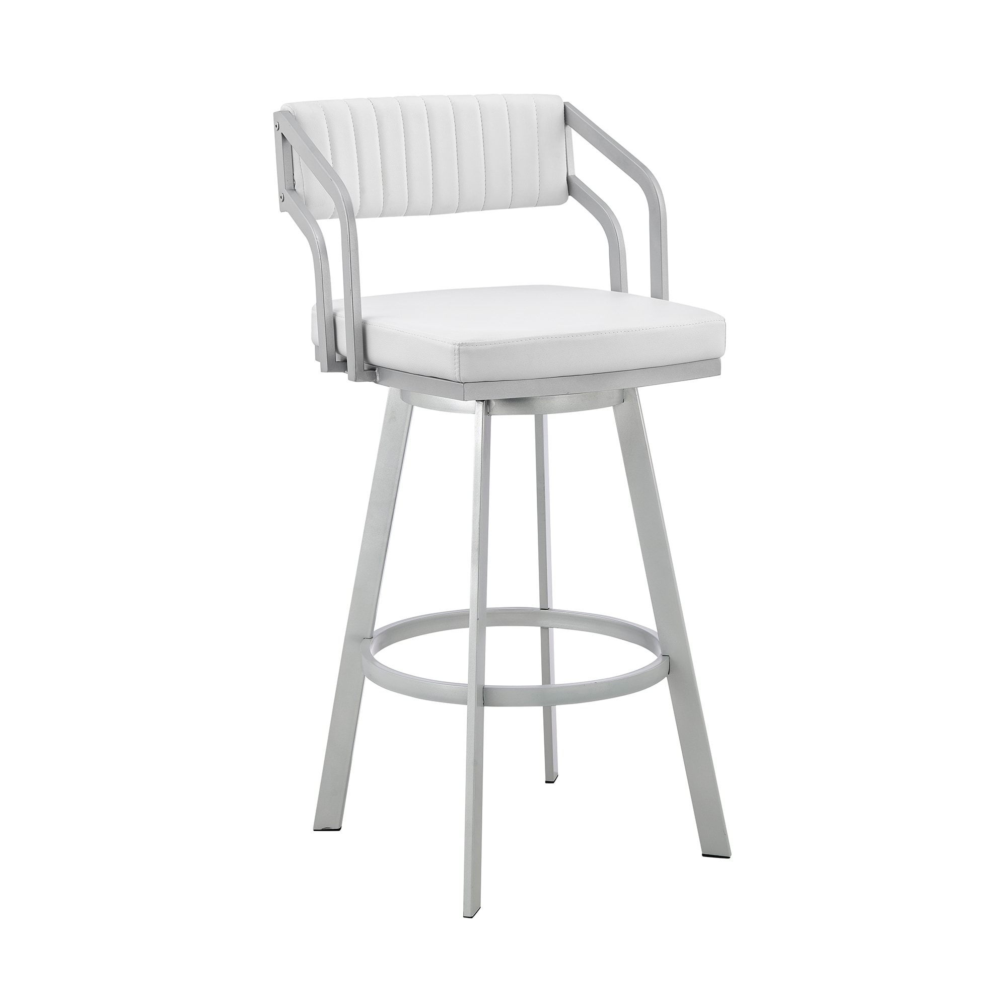 Armen Living 795044878219 Silver 26.0-Inches H Counter height Square seat Upholstered Swivel Metal Bar Stool and Back