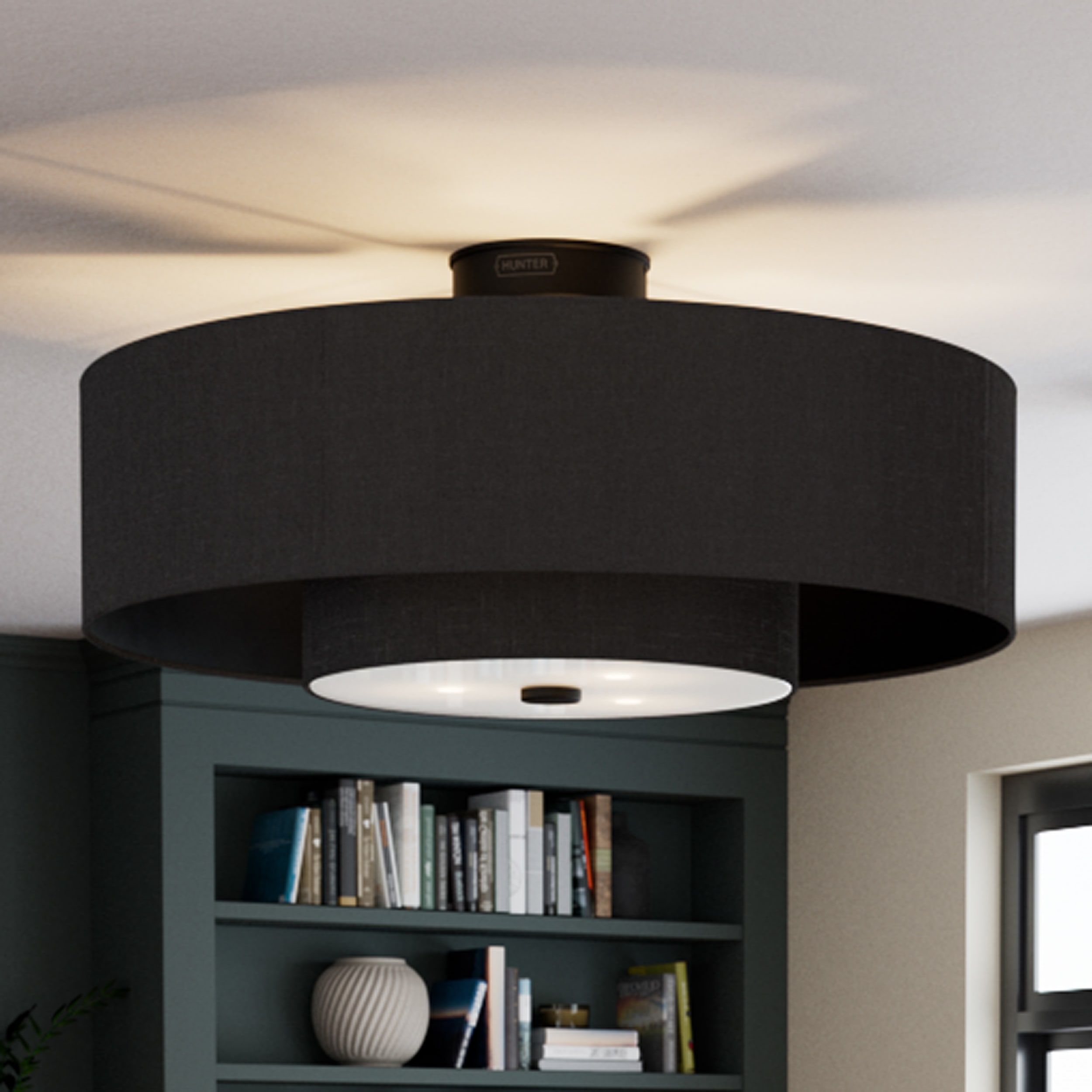 Hunter 52975 Jasmine Roth Brookside 30-in Matte Black with Matte Black Blades Fandelier Ceiling Fan With Light - Remote Included ( 3 -Blade )