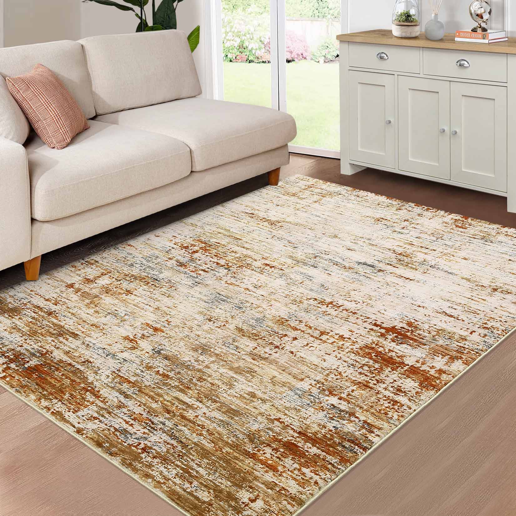 Garvee YXY-LO-PHO-167G3A0Q 8 x 10 (ft) Loomed Polyester Orange Rectangular Indoor Abstract Mid-Century Modern Machine washable Area rug
