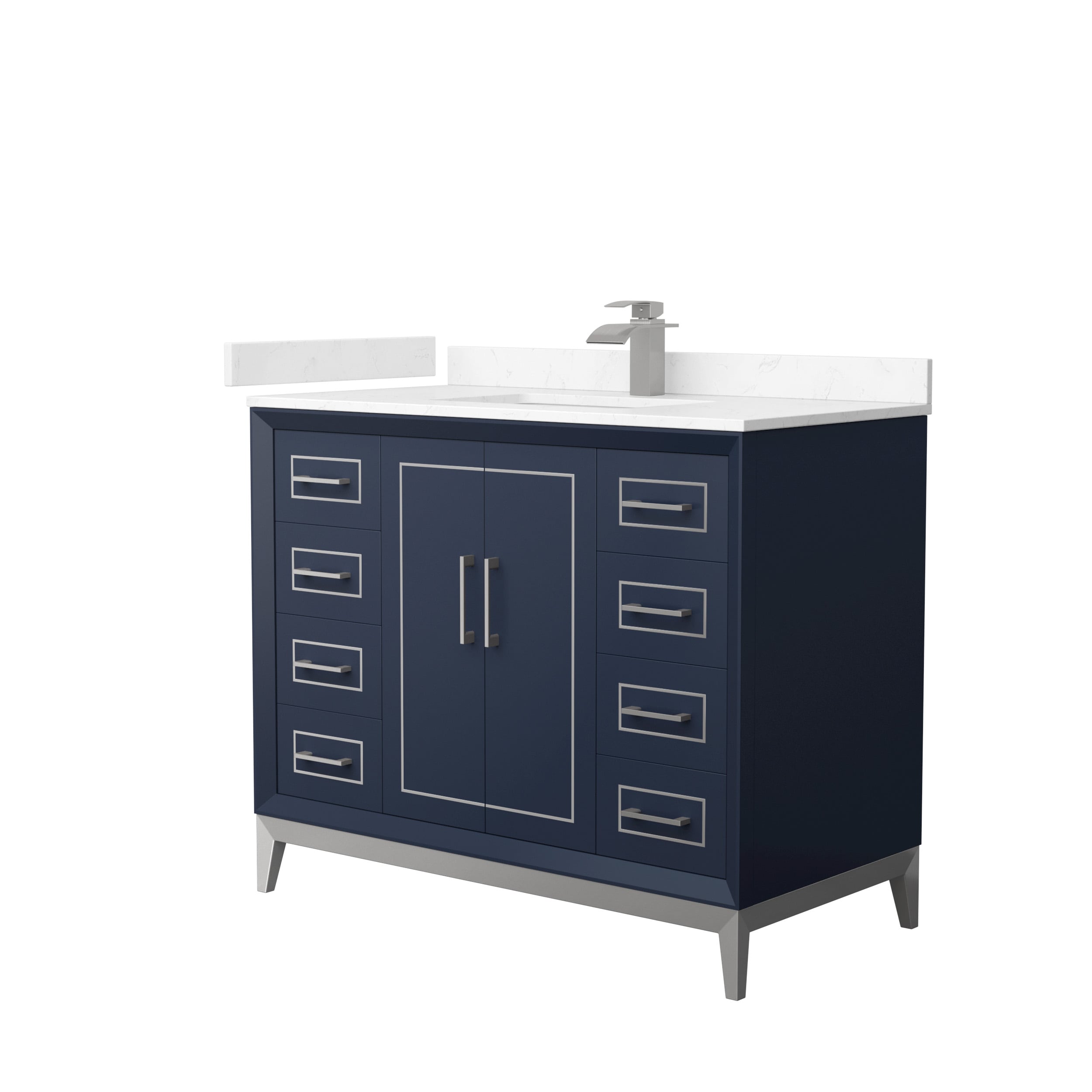 Wyndham Collection WCH515142SBNC2UNSMXX Marlena 42-in Dark Blue with Brushed Nickel Trim Undermount Single sink Bathroom Vanity with Carrara cultured marble Cultured marble Top