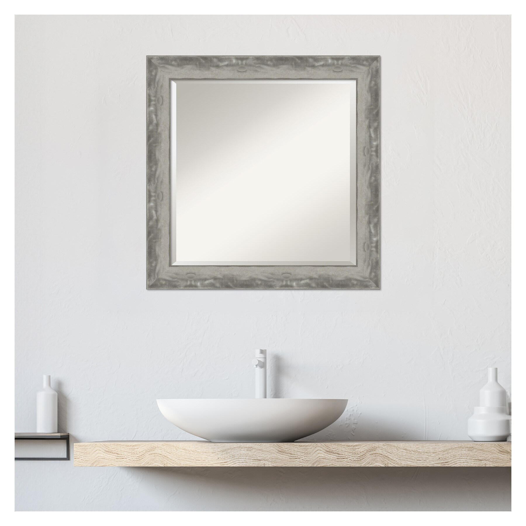 Amanti Art Waveline Silver Frame 24.38-in x 24.38-in Bathroom Vanity ...