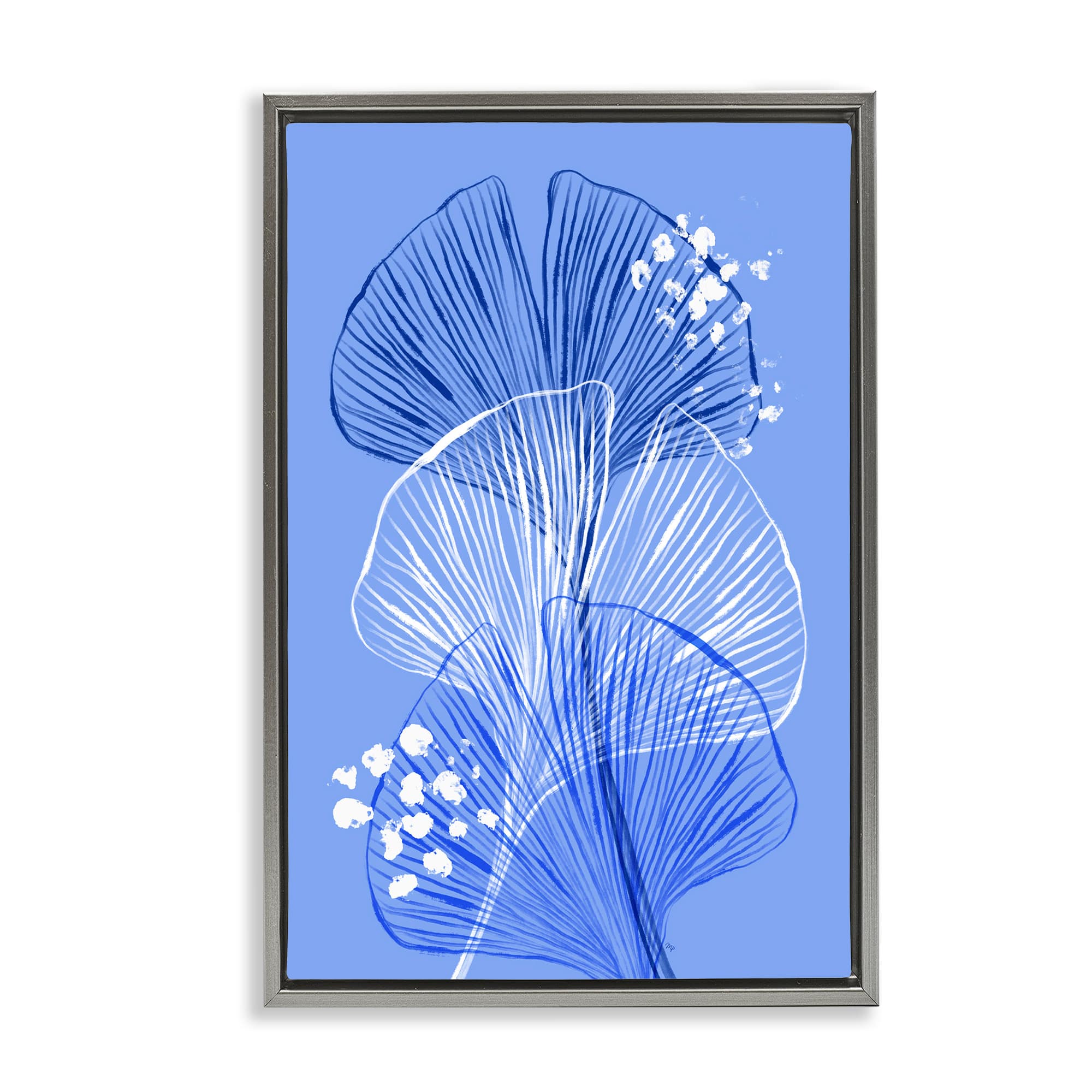 Stupell Industries BS-647-FFL-16X24 Layered Blue Gingkoes Gray Framed Floater Canvas Wall Art By Martina Pavlova 17 x 25