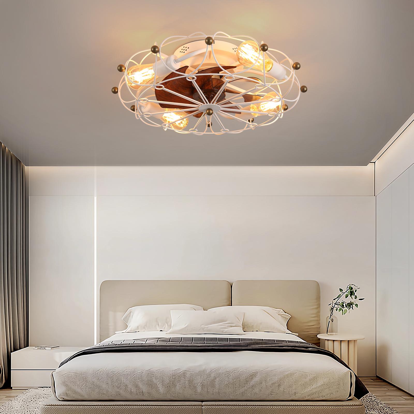 Bayfeve BFLCM-20488-CF 20-in Color-Changing Outdoor Flush Mount White with ABS Blades Cage Ceiling Fan With Light - Remote Included ( 7 -Blade )