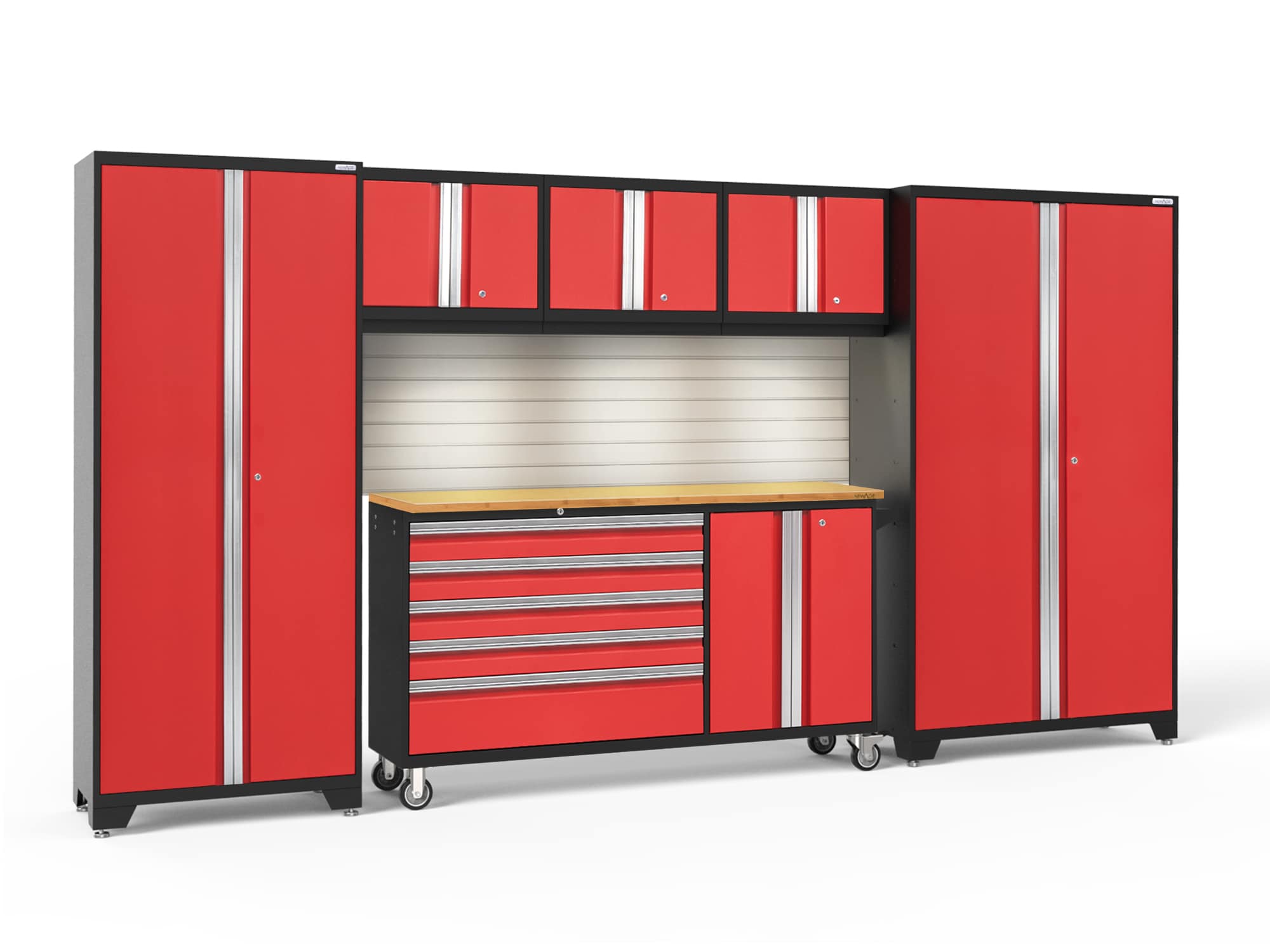 NewAge Products 56267 144.0-in W x 76.75-in H x 18.0-in D 6 -Cabinets Steel Deep Red Garage Storage System