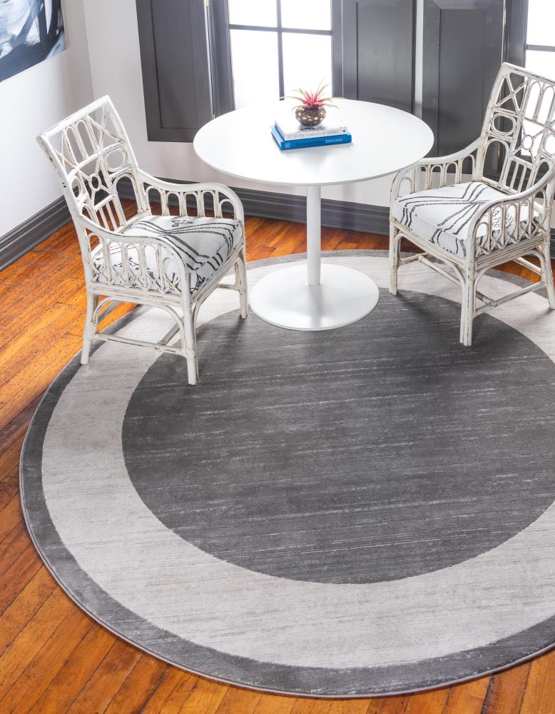 Unique Loom 3141255 Jill Zarin Yorkville Uptown 8 x 8 (ft) Loomed Polypropylene Gray Round Indoor Border Industrial Area rug