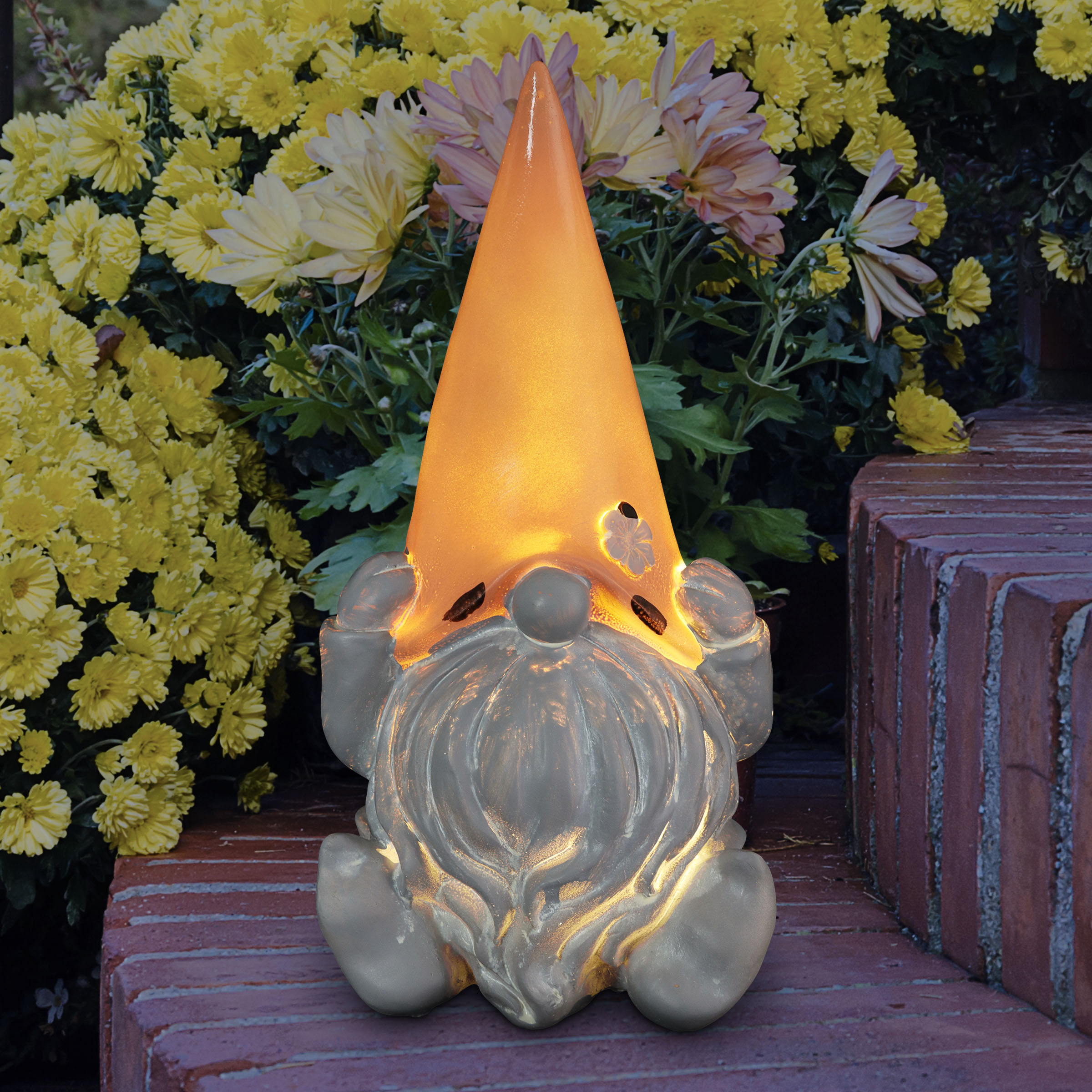 Exhart 9.92-in H x 5.12-in W Orange Gnome Garden Statue in the Garden ...