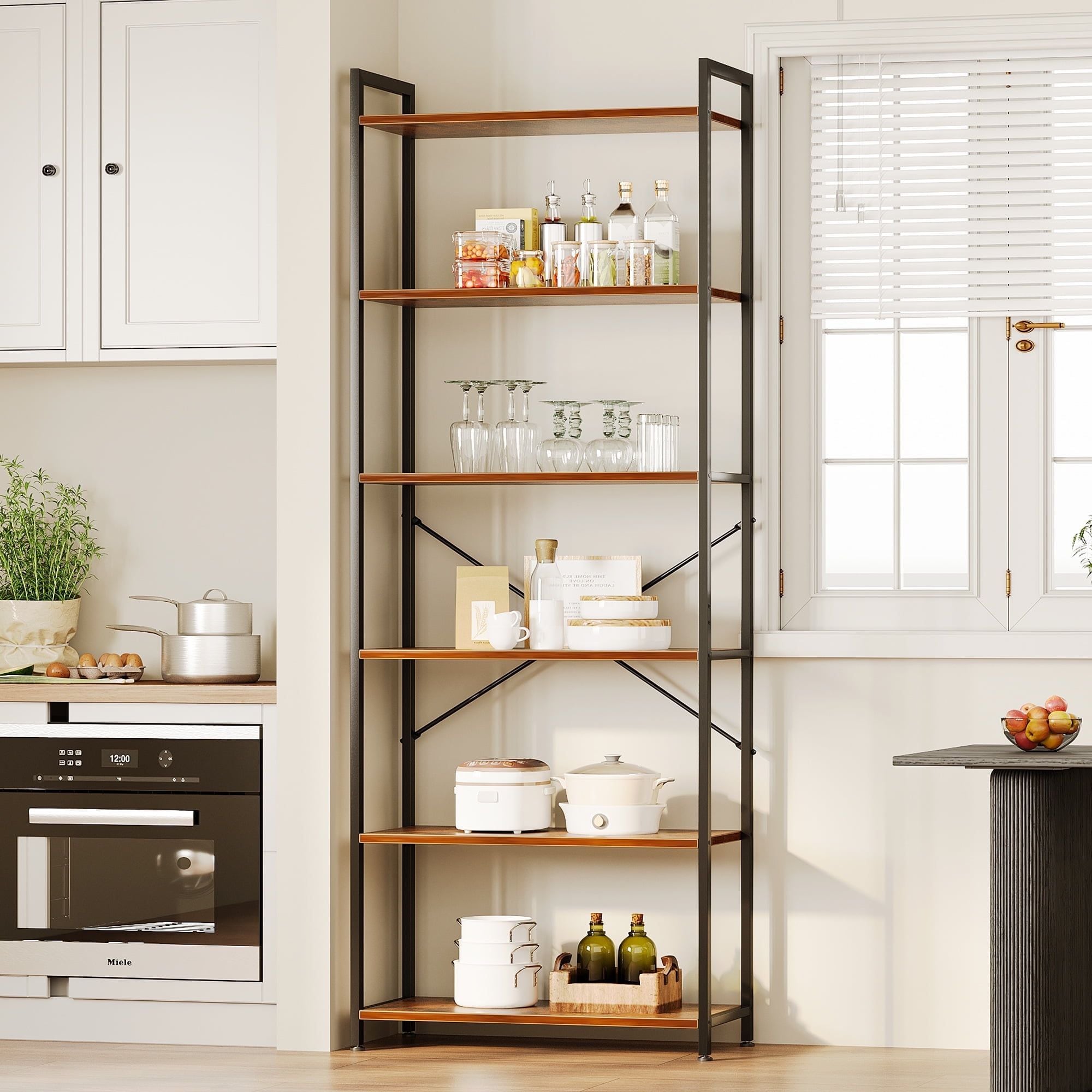 JUSHUA - 6 Tier Tall Bookshelf Large Bookcase with Steel Frame Deep Book Shelf for Living Room Ho...
