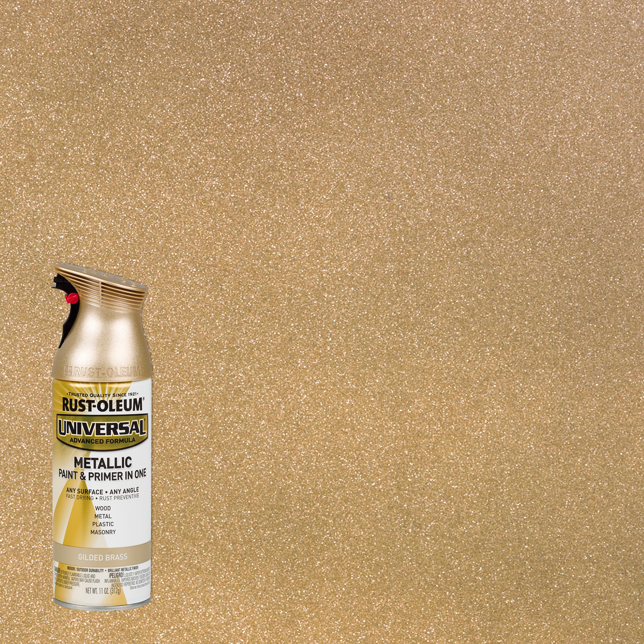 Rust-Oleum 330504 Universal Gloss Gilded Brass Metallic Spray Paint and Primer In One (NET WT. 11-oz