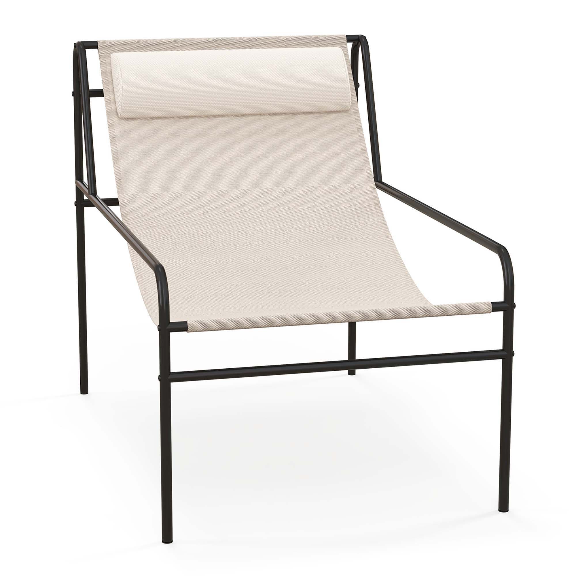 Costway LWS00134 Black Metal Frame Stationary Balcony Chair with Off-white Solid Seat