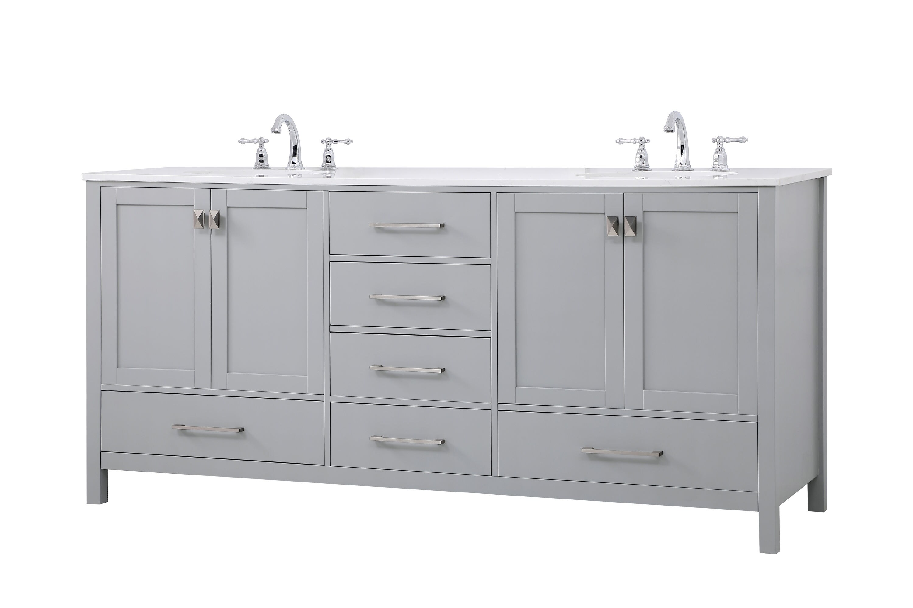 Gray 72" Solid Wood and Stone Double Bathroom Vanity