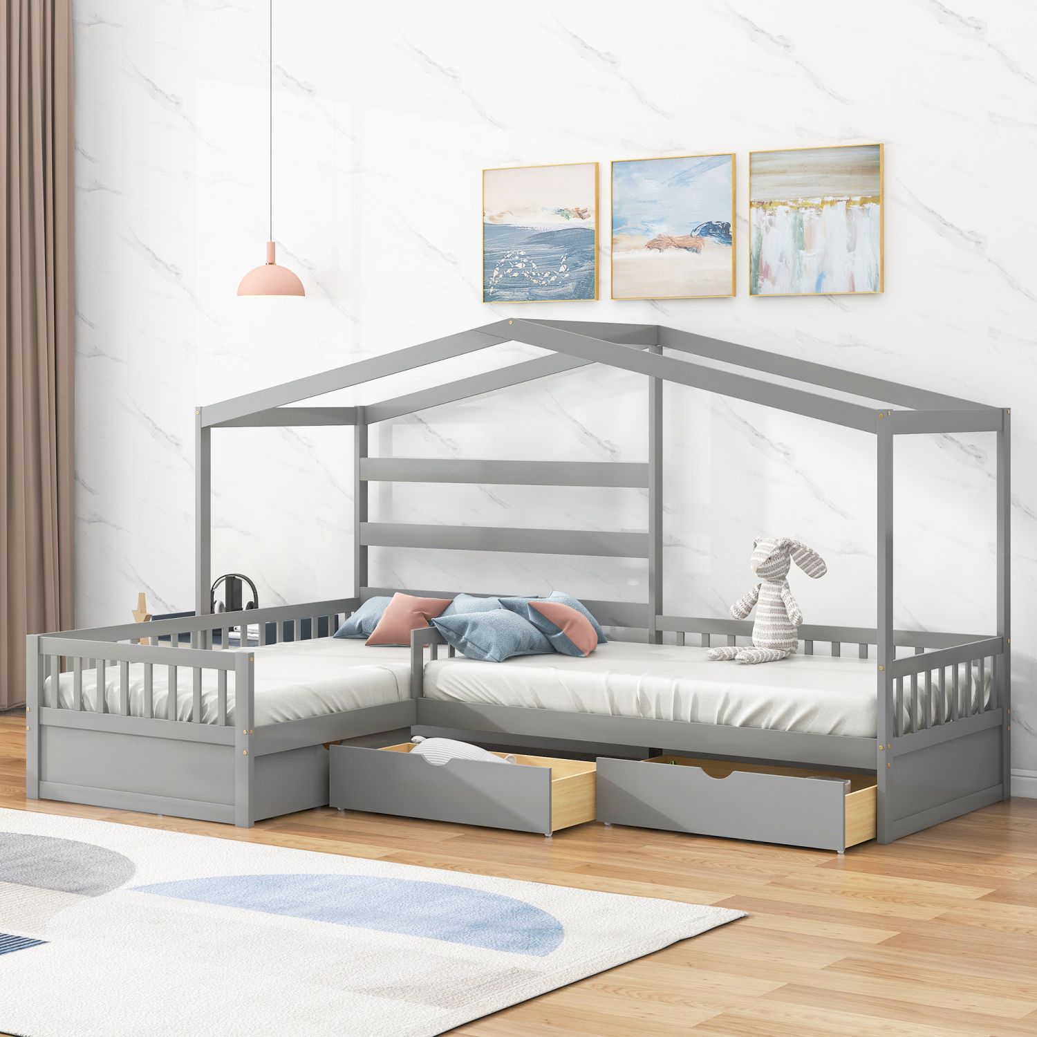 JASMODER GX001803AAE Gray Twin Composite Platform Bed with Storage