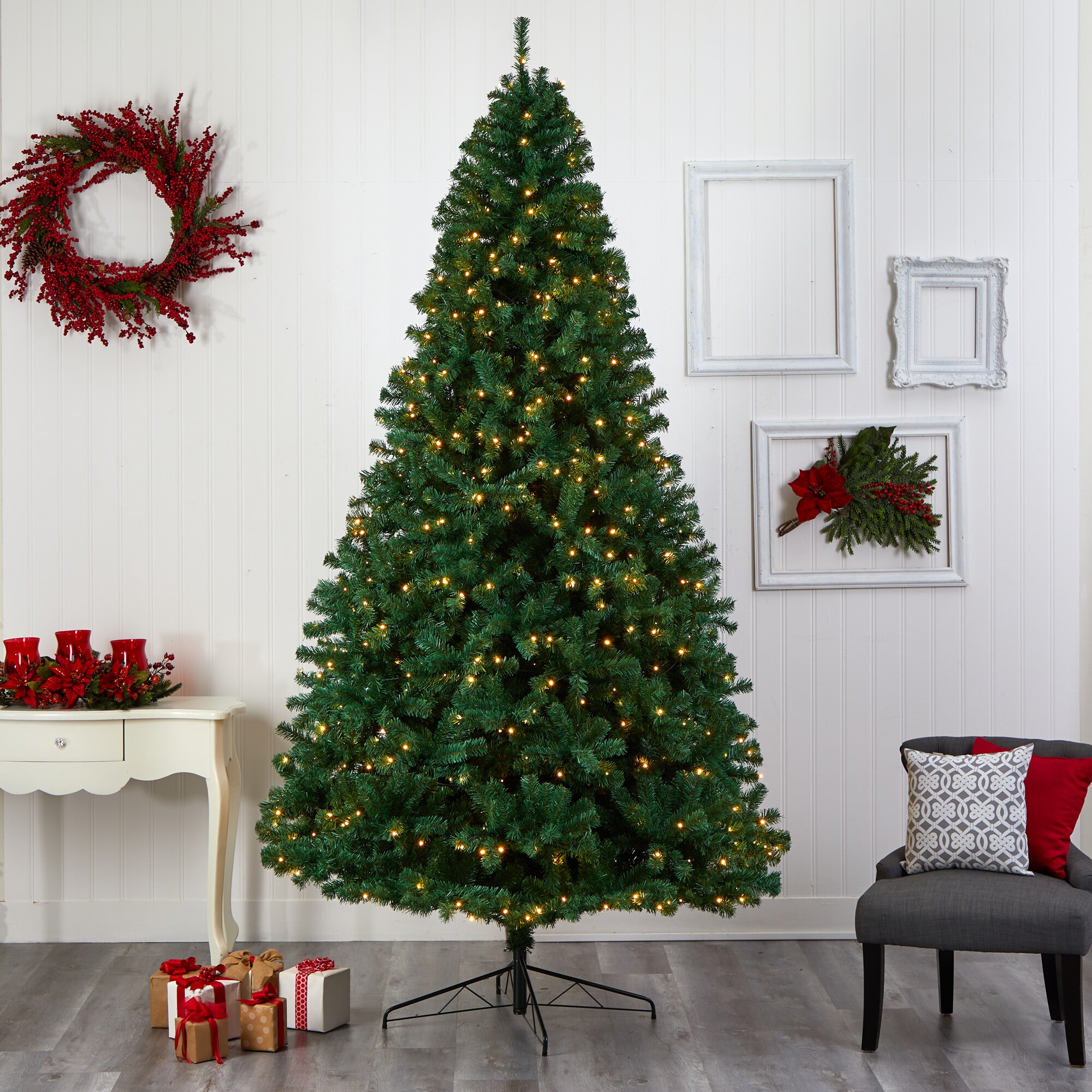 Nearly Natural 9-ft Douglas Fir Pre-lit Artificial Christmas Tree with ...