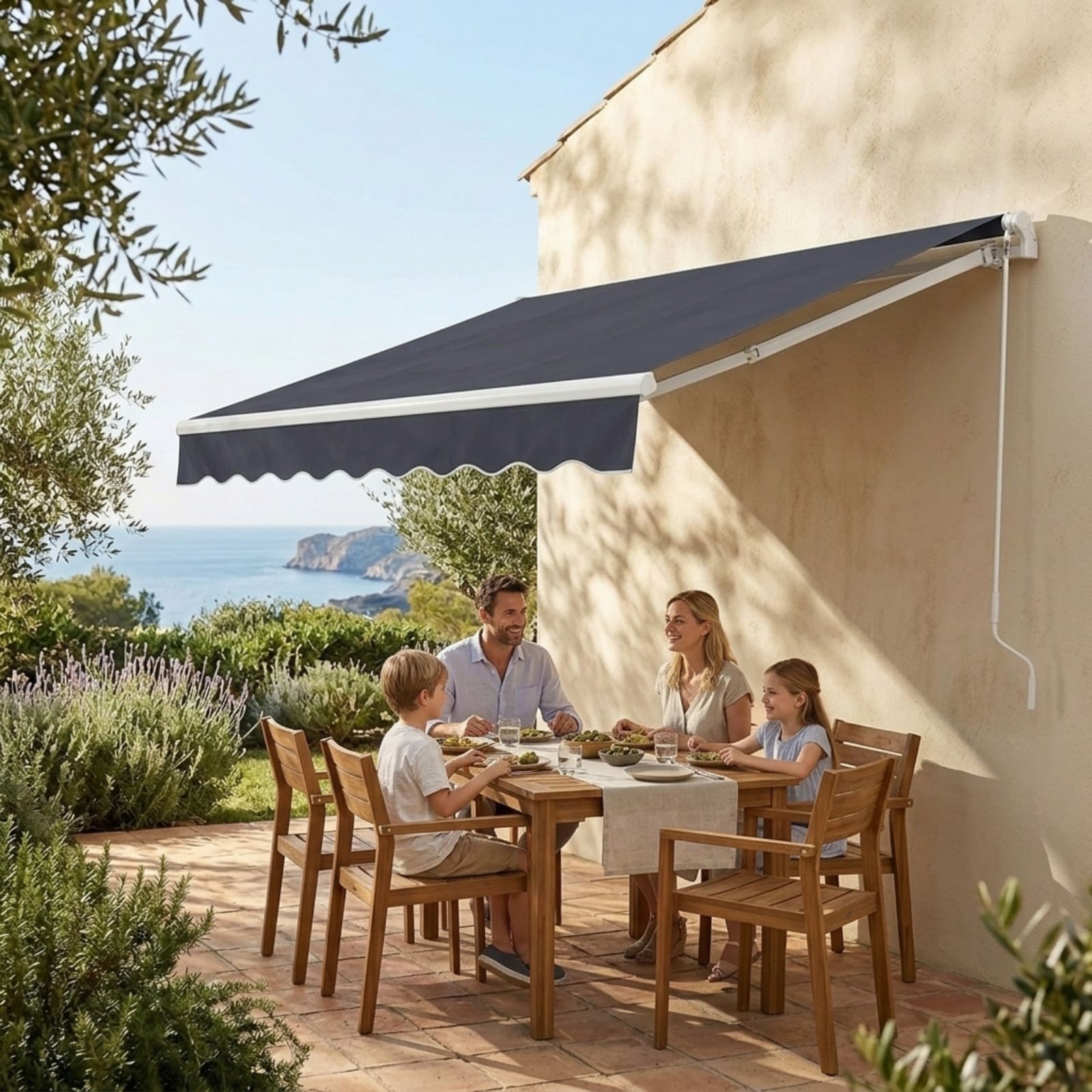 GIVIMO - Retractable Awning 13.1x9.8-ft Manual Patio Awning Water-Resistant Polyester Sun Shade w...