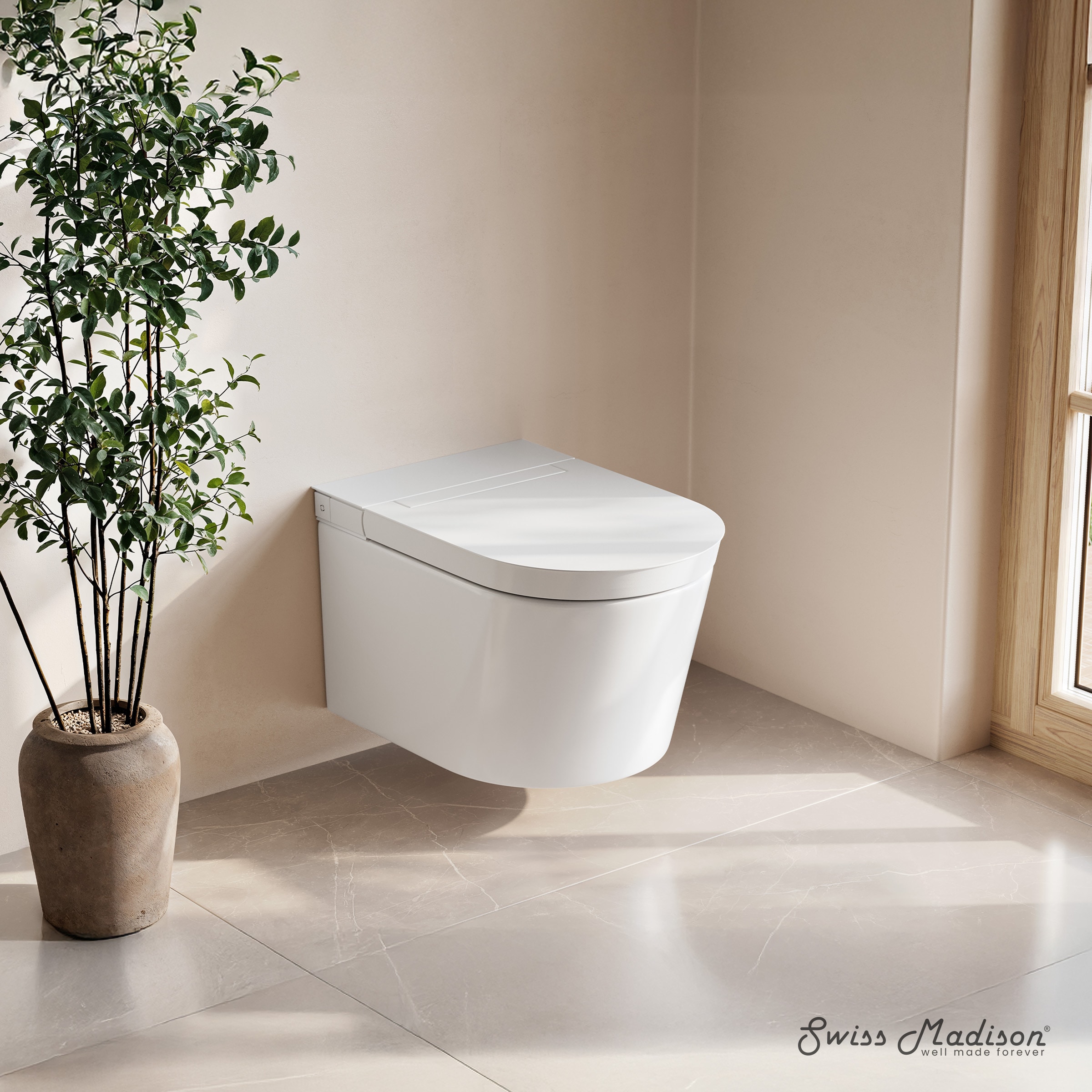 Swiss Madison - Poitiers H Wall-Hung Toilet in Glossy White with 2x6 Supporting Frame