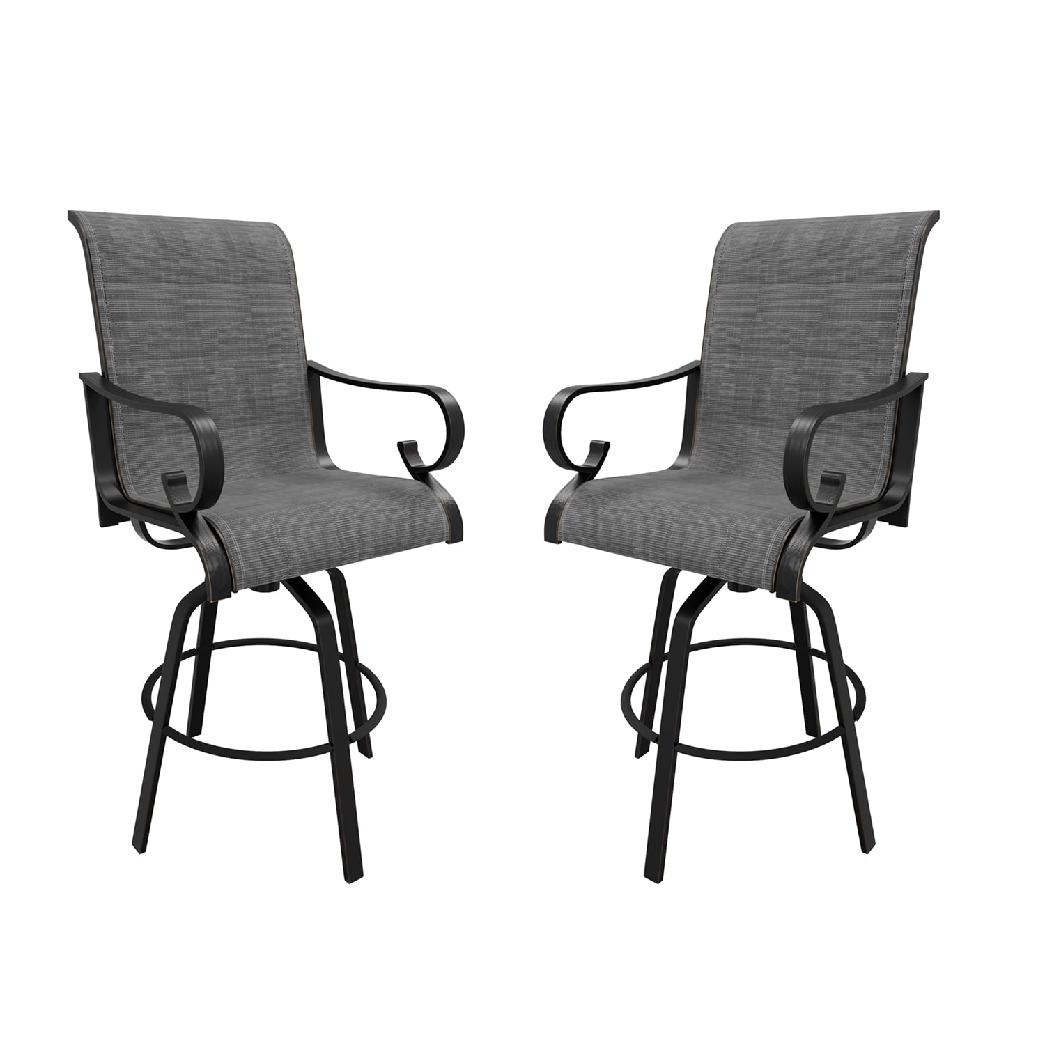 Mondawe 21OD123140BE Set of 2 Black Aluminum Frame Swivel Bar Stool Chair with Gray Cushioned Seat