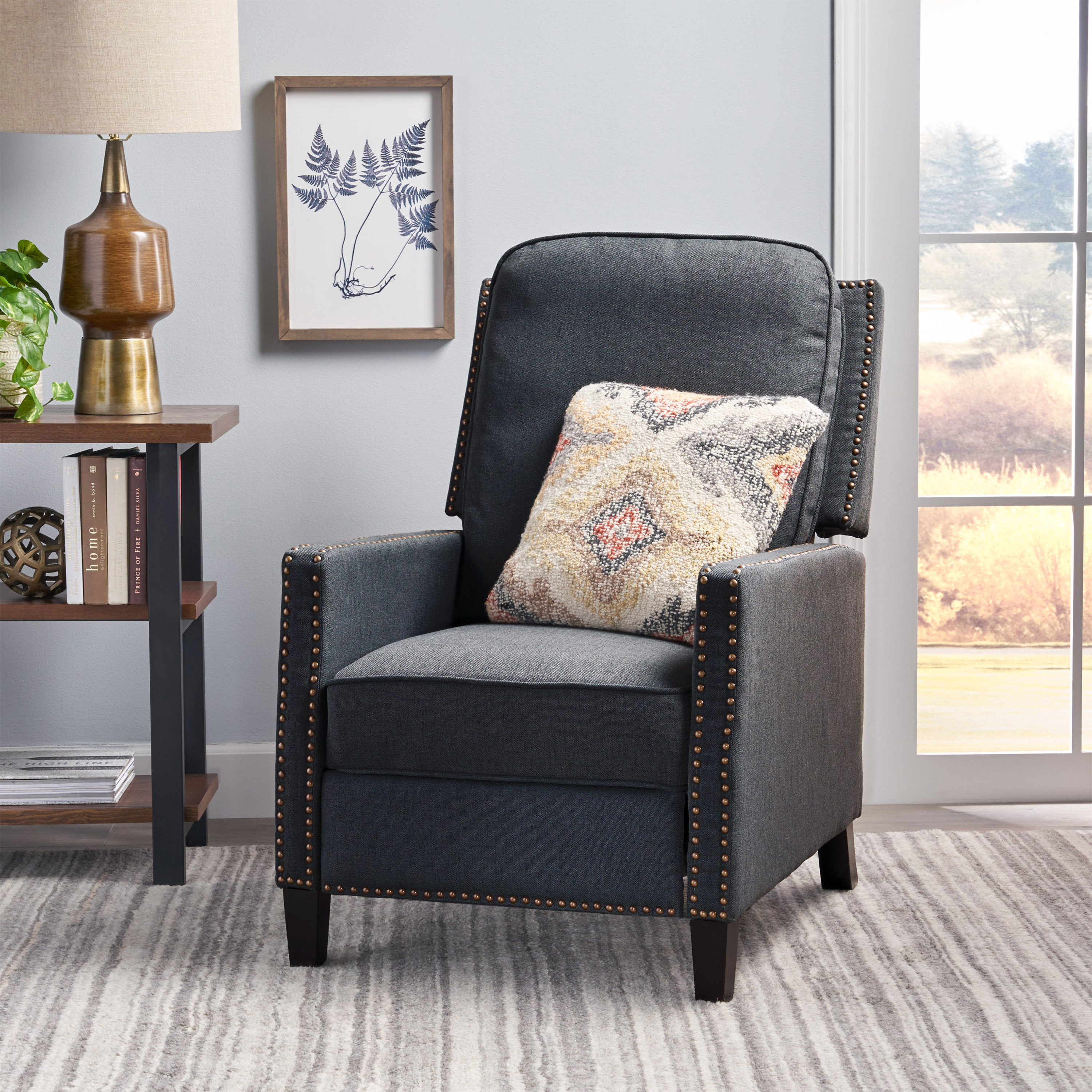 Christopher Knight Home 304805 Ethan Modern Wide Manual Recliner Chair Dark Gray