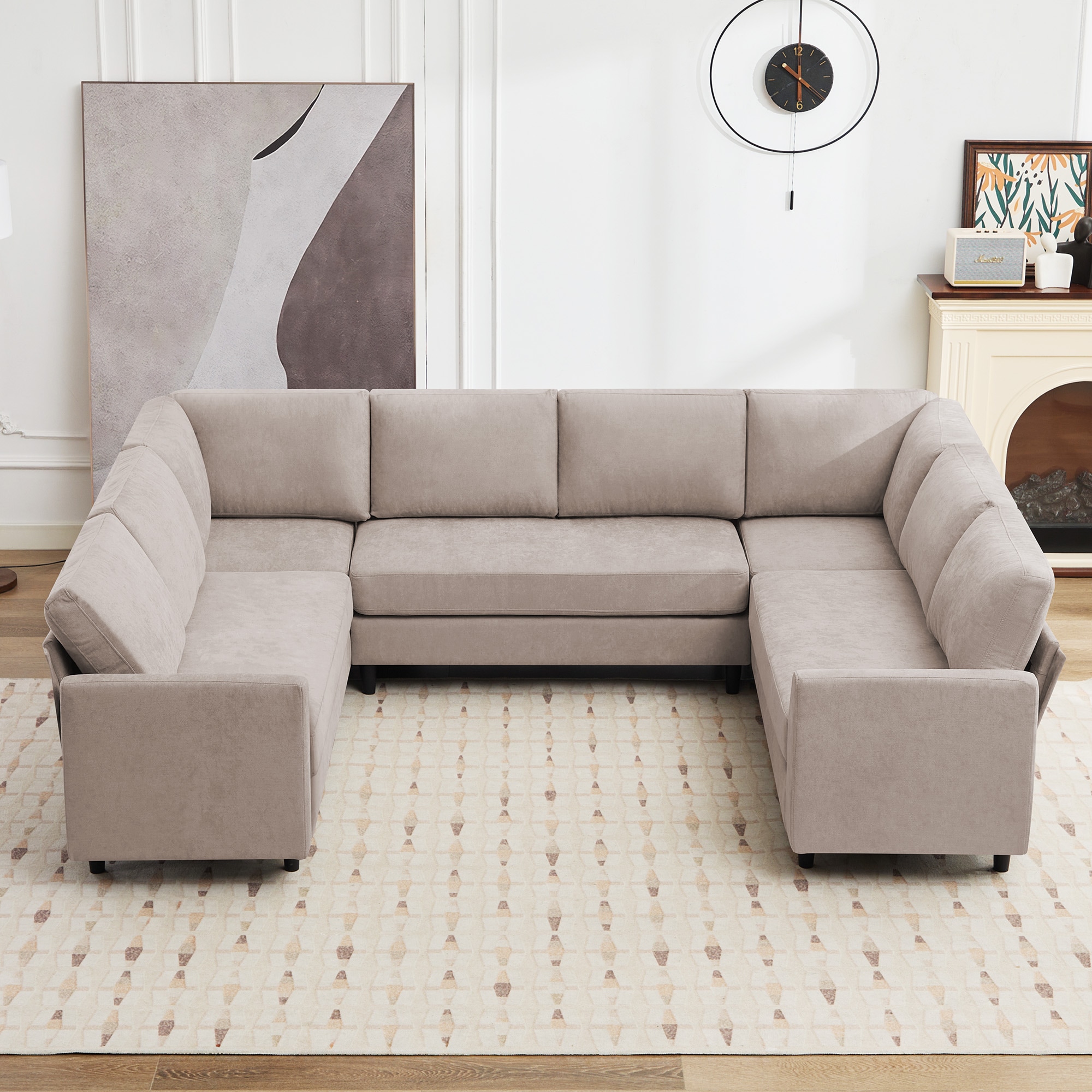 VOUA SAF-WNSZJ-GY Venetian Style 107.3-in Casual Light Gray Microfiber 6+ -seater Sectional