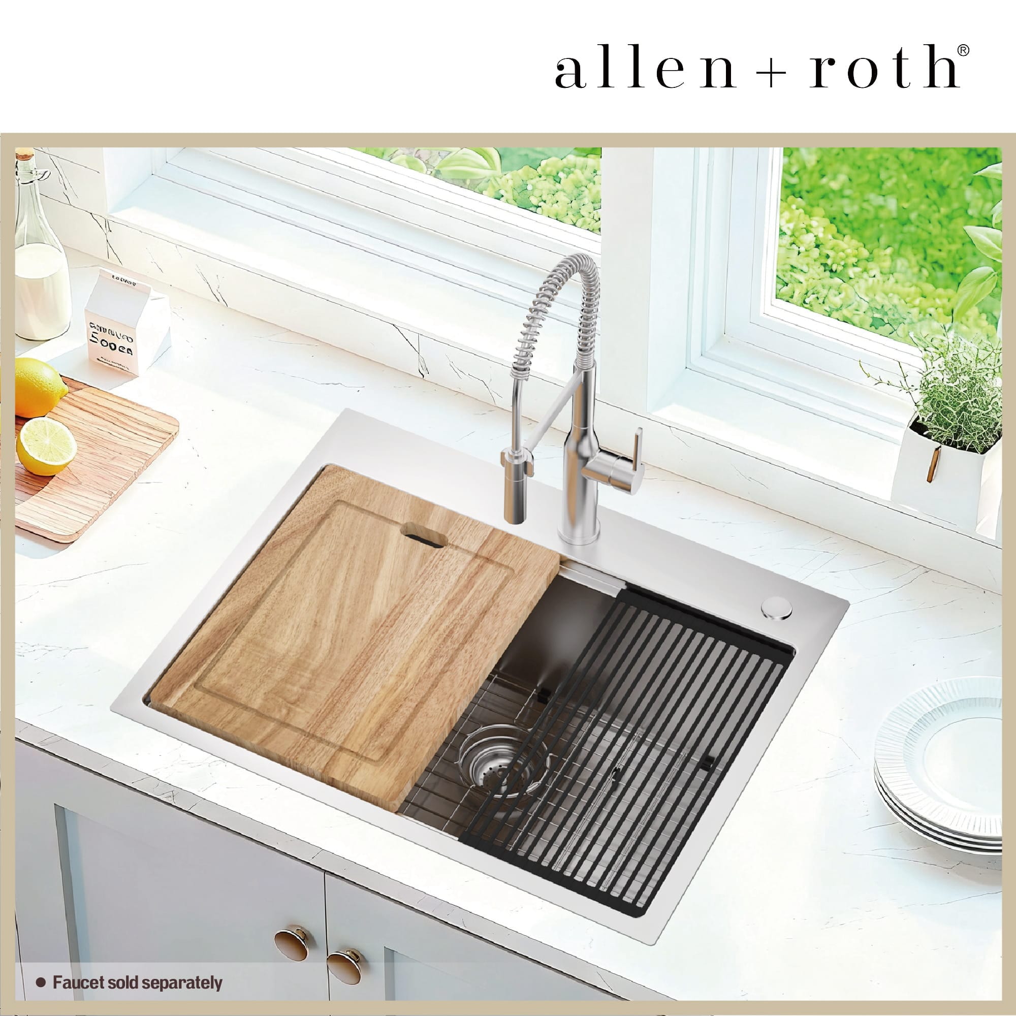 allen + roth Drop-in 27-in x 22-in Stainless steel Single bowl 16 -Gauge Workstation Kitchen Sink