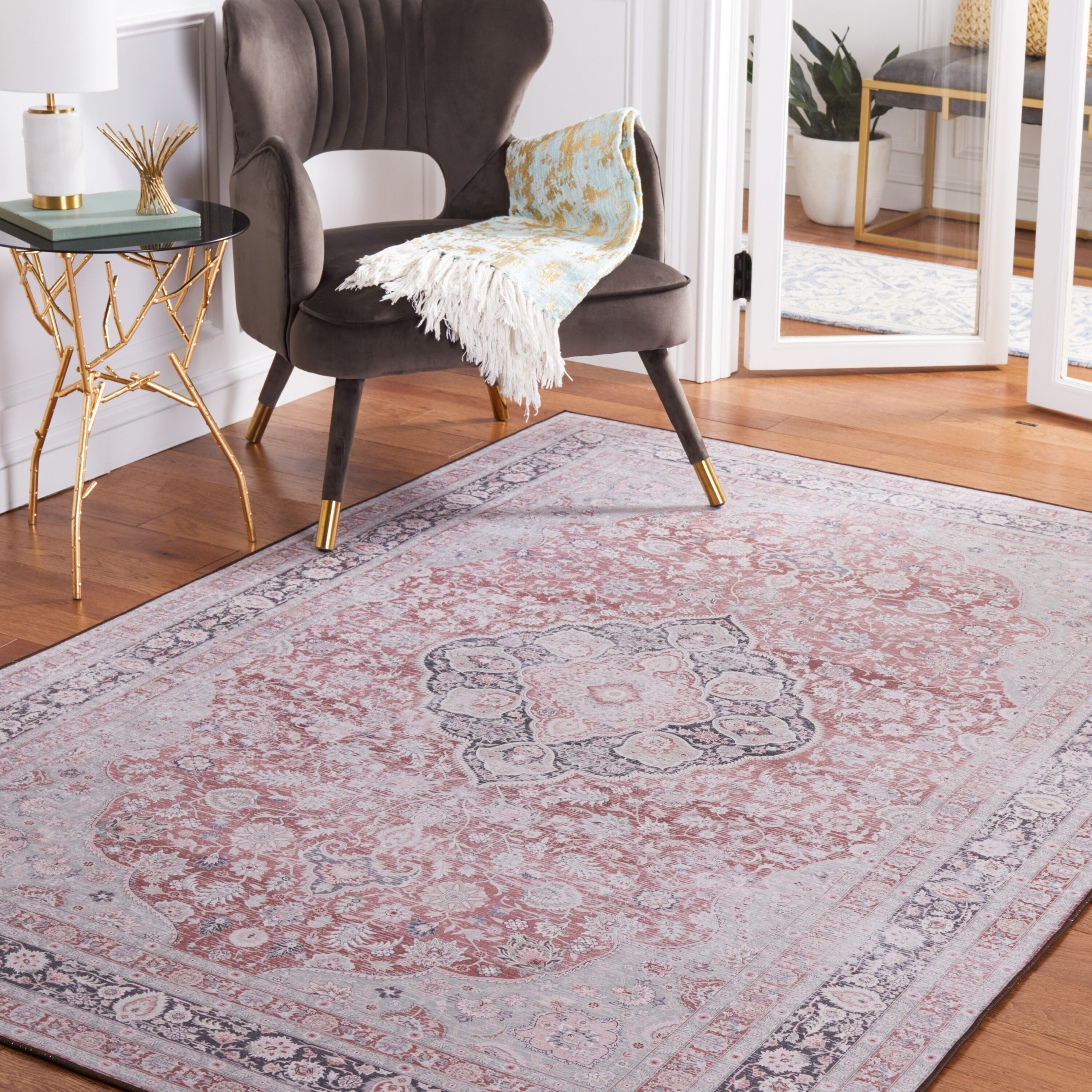 Tucson 191P Rust Sage Machine Washable/Slip Resistant 4ft x 6ft Traditional Rug