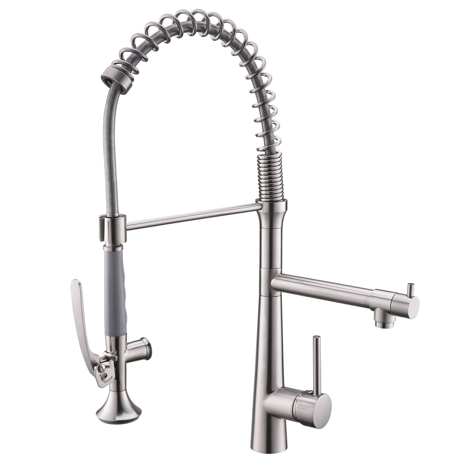 Fapully FA-B-1005N Brushed Nickel Single Handle Deck-mount Pull-down Kitchen Faucet with Sprayer