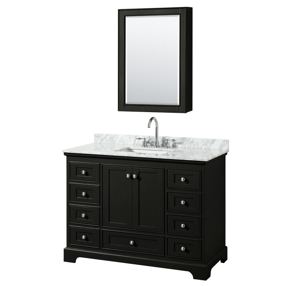 Wyndham Collection WCS202048SDECMUNSMED Deborah 48-in Dark Espresso with Polished Chrome Trim Undermount Single sink Bathroom Vanity with White Carrara Marble Natural marble Top (Mirror Included)
