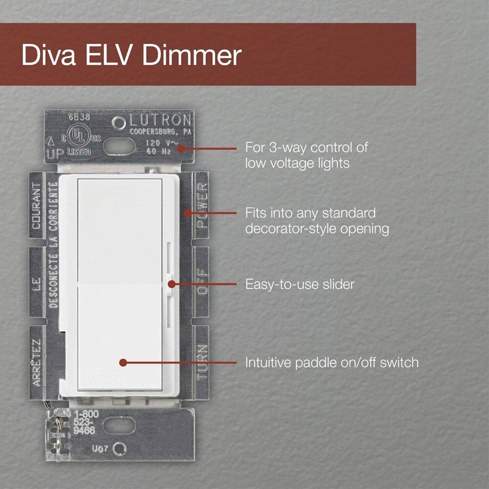 Lutron Diva Single-pole/3-way LED Rocker Light Dimmer Switch with