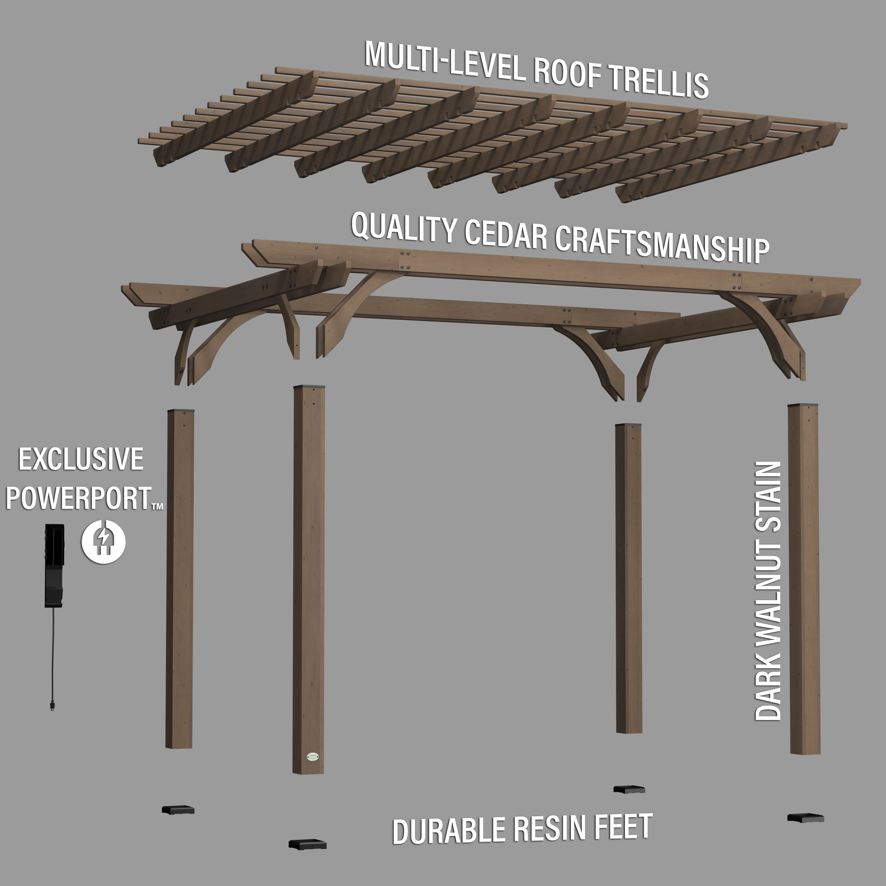 Somerville 14' x 10' Cedar Wood Pergola with Electric Outlets