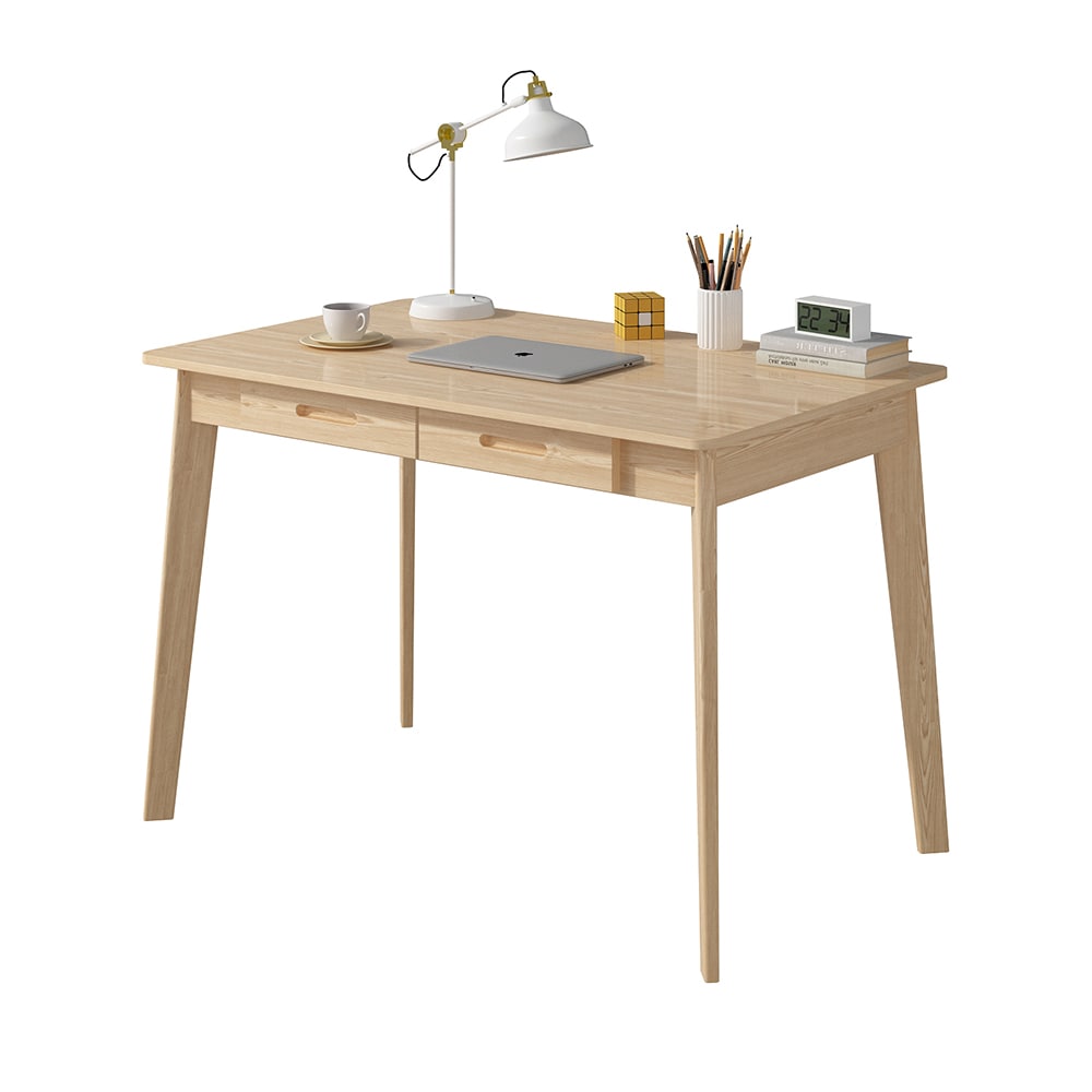  V-KF210013-07 Light Brown Computer Desk with 2 Drawers for Home Office Writing Study Desk Bedroom Table