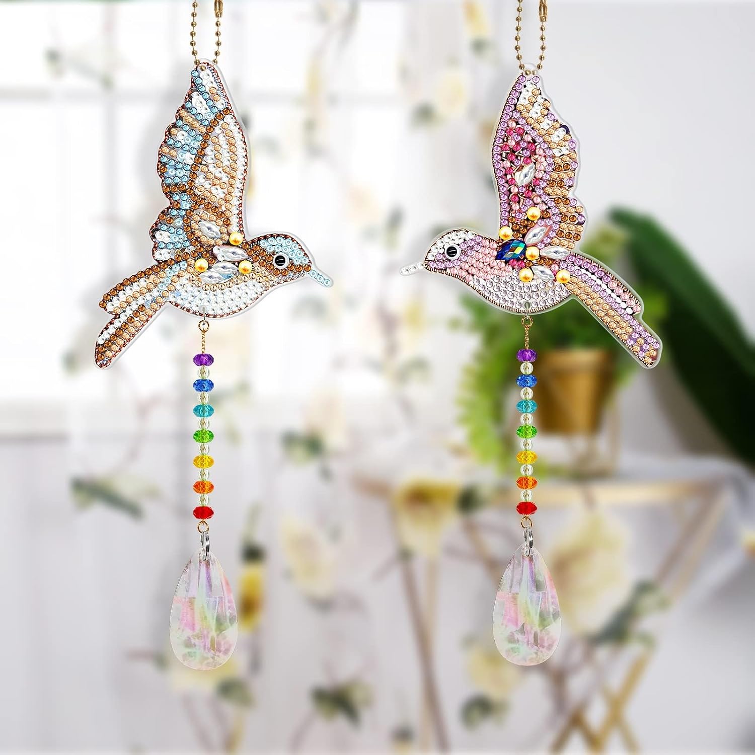 GAOMON K9 Crystal Glass Hanging Pendant Set - Double-Sided Decorative Ornament - DIY Mosaic Style - for Window and Home Decor (2 Sets)