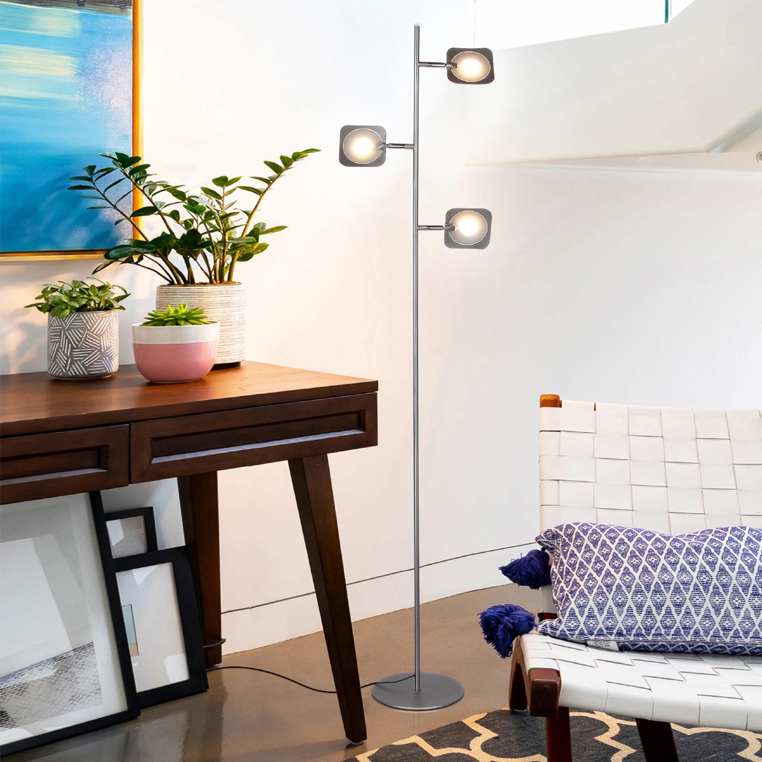 White Adjustable Multi-Head LED Floor Lamp with 3-Way Switch
