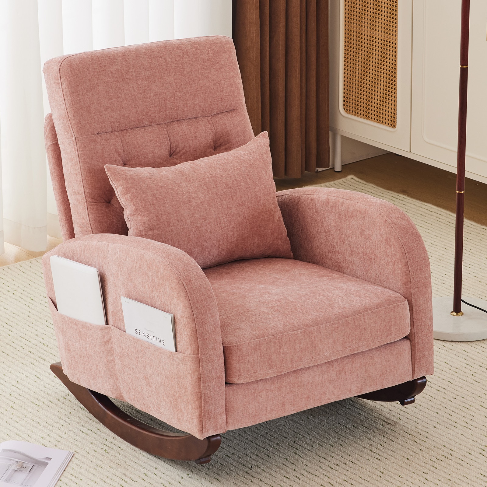 Outopee LO1G98000054 Casual Pink Chenille Rocking Chair