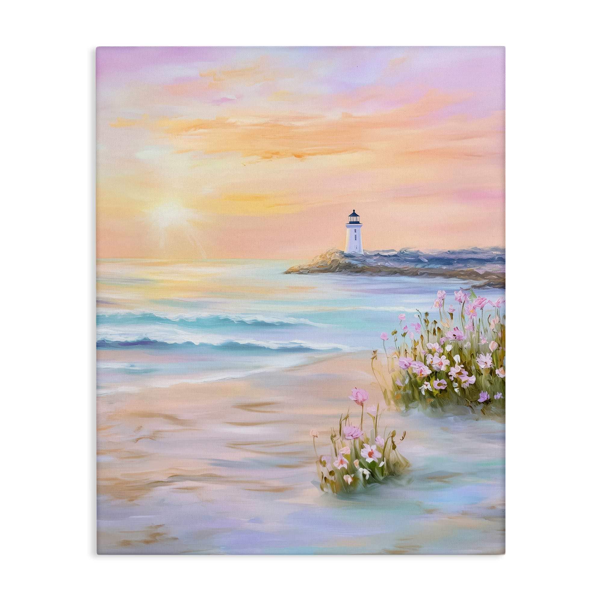 Stupell Industries BT-697-CN-30X40 Warm Sunrise with Distant Lighthouse Canvas Wall Art By Arlington Prints 30 x 40