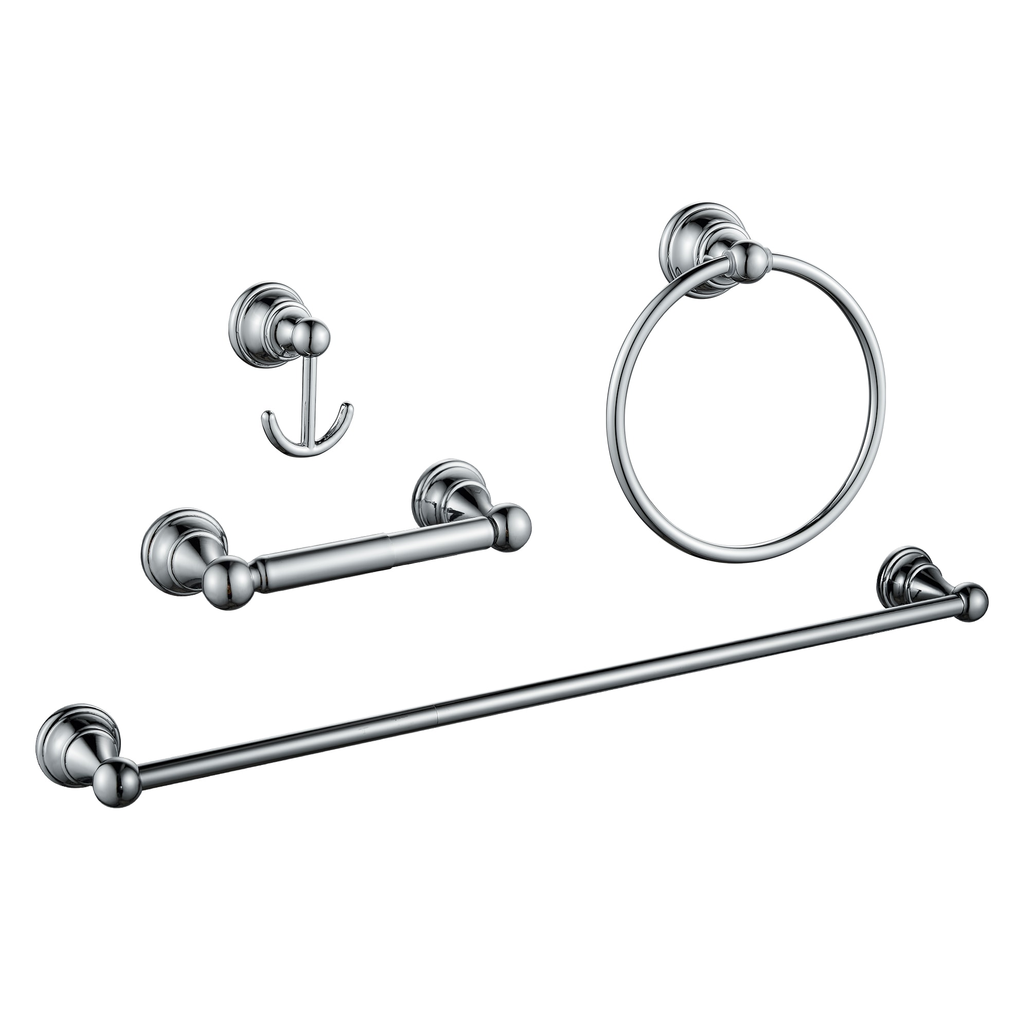 FORIOUS LL19103CH4A 4 -Piece Chrorme Decorative Bathroom Hardware Set Towel Bar, Toilet Paper Holder, Towel Ring ,Robe Hook Included