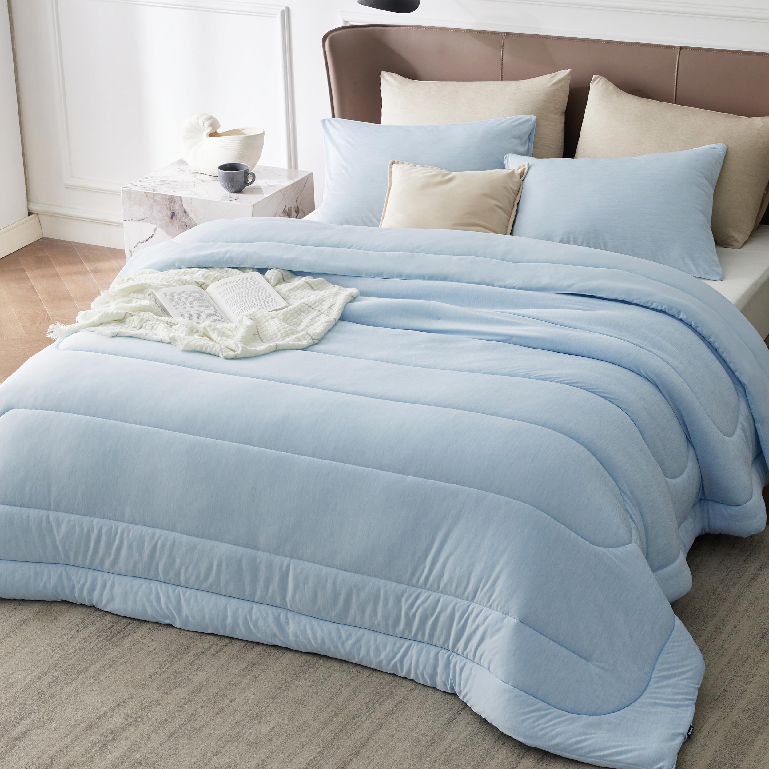 Bedsure Cooling Comforter King Size ICY Blue, Reversible Comforter for Hot Sleepers & Night Sweats All Season, 3 Pieces, 1 Soft Comforter (102"x90") and 2 Pillow Cases (20"x36")