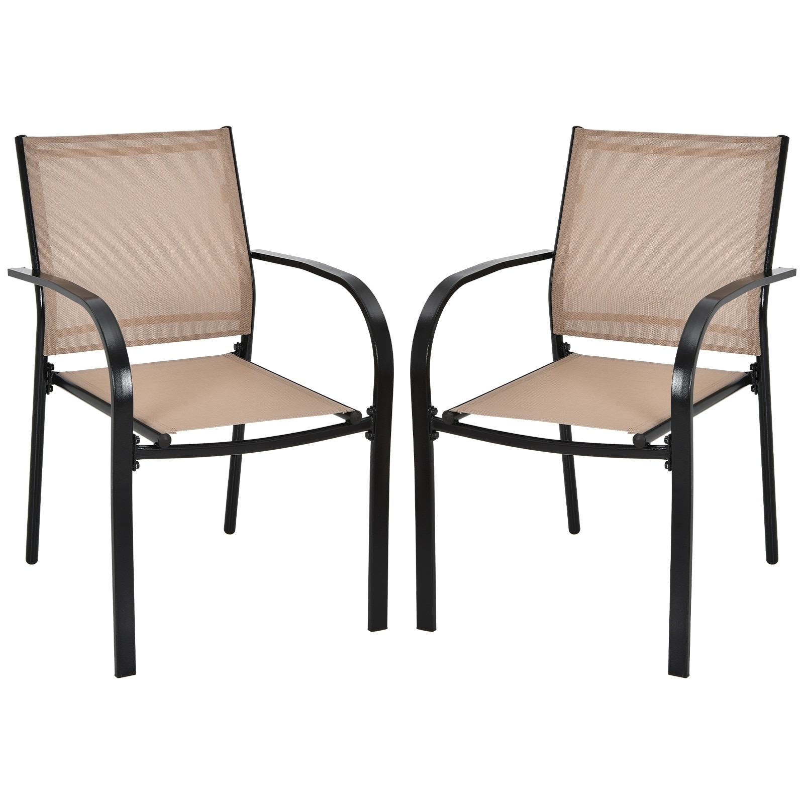 Forclover HYFE-30CF2 Patio chair Set of 2 Brown Metal Frame Stationary Dining Chair with Black Mesh Seat