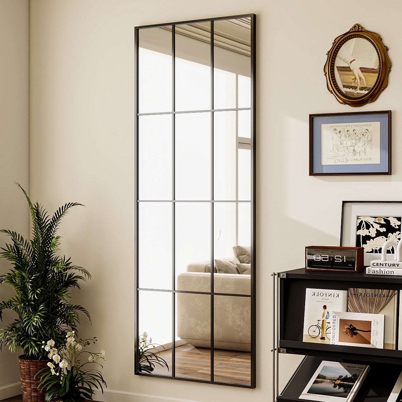 BEAUTYPEAK LS-WG-ZJ2465-B 24-in W x 65-in H Rectangle Black Framed Full Length Floor Mirror