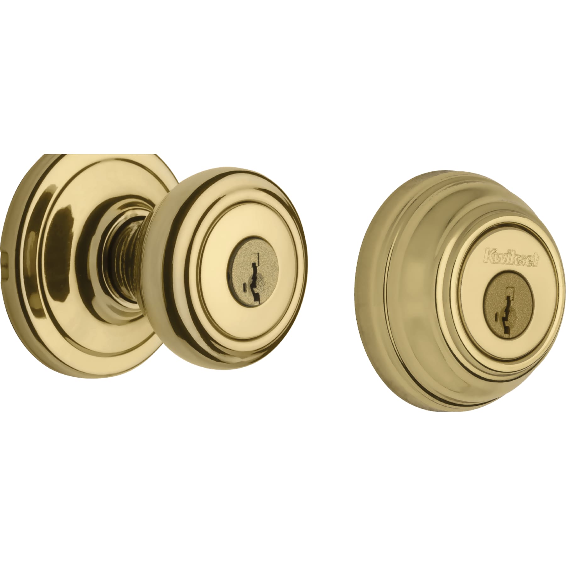 Kwikset Signatures Cameron Polished Brass Smartkey Exterior Single-cylinder  deadbolt Keyed Entry Door Knob Combo Pack with Antimicrobial Technology in  the Door Knobs department at