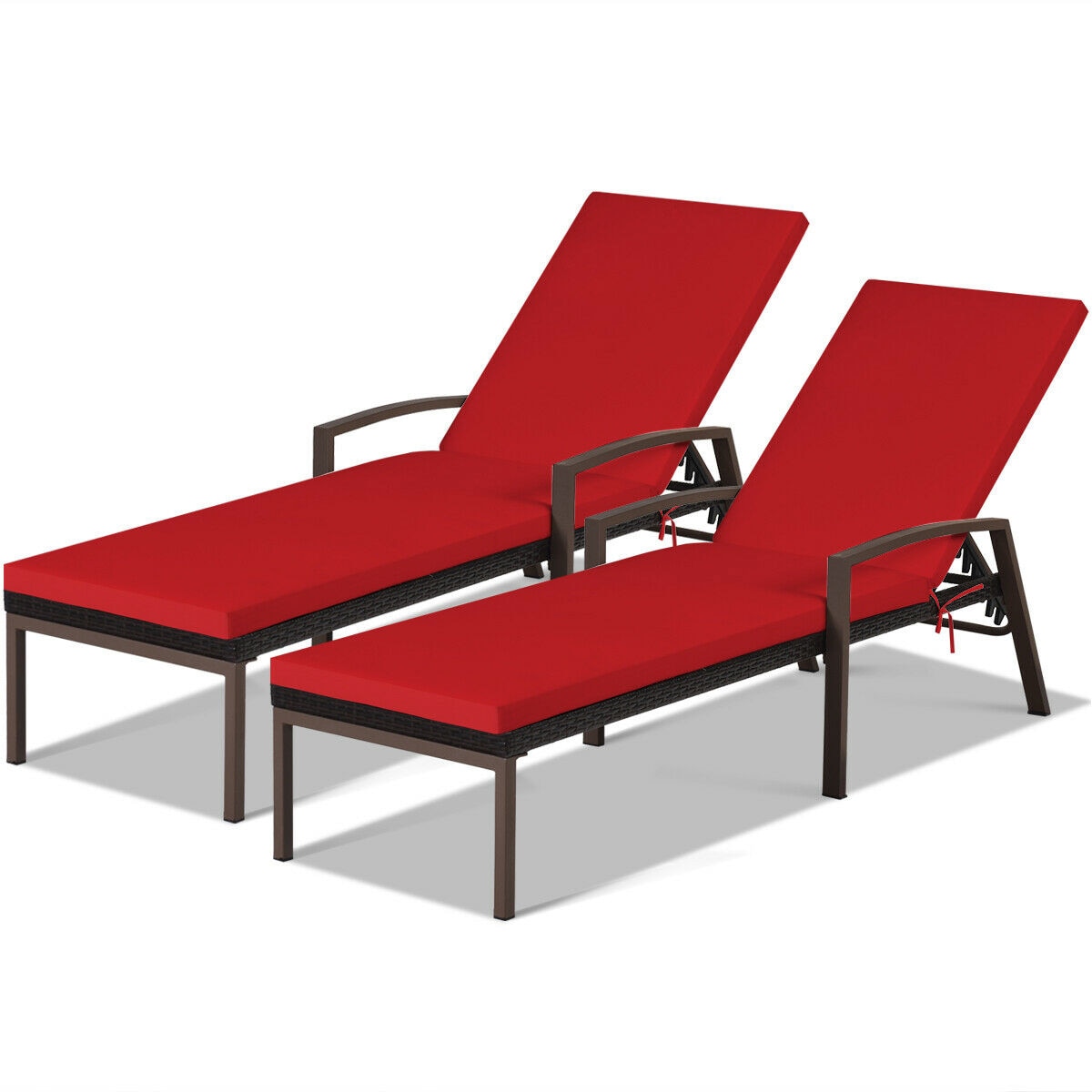 WELLFOR DOGN70262RE Set of 2 Black Steel Frame Stationary Conversation Chair with Red Cushioned Seat