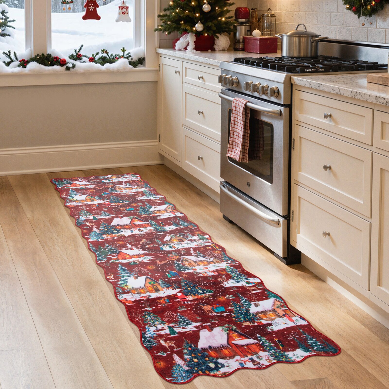 Lahome AR-DYR-684-R2 2x6(ft) Red Washable Christmas Holiday Non Slip Ultra Thin Soft Area Rug