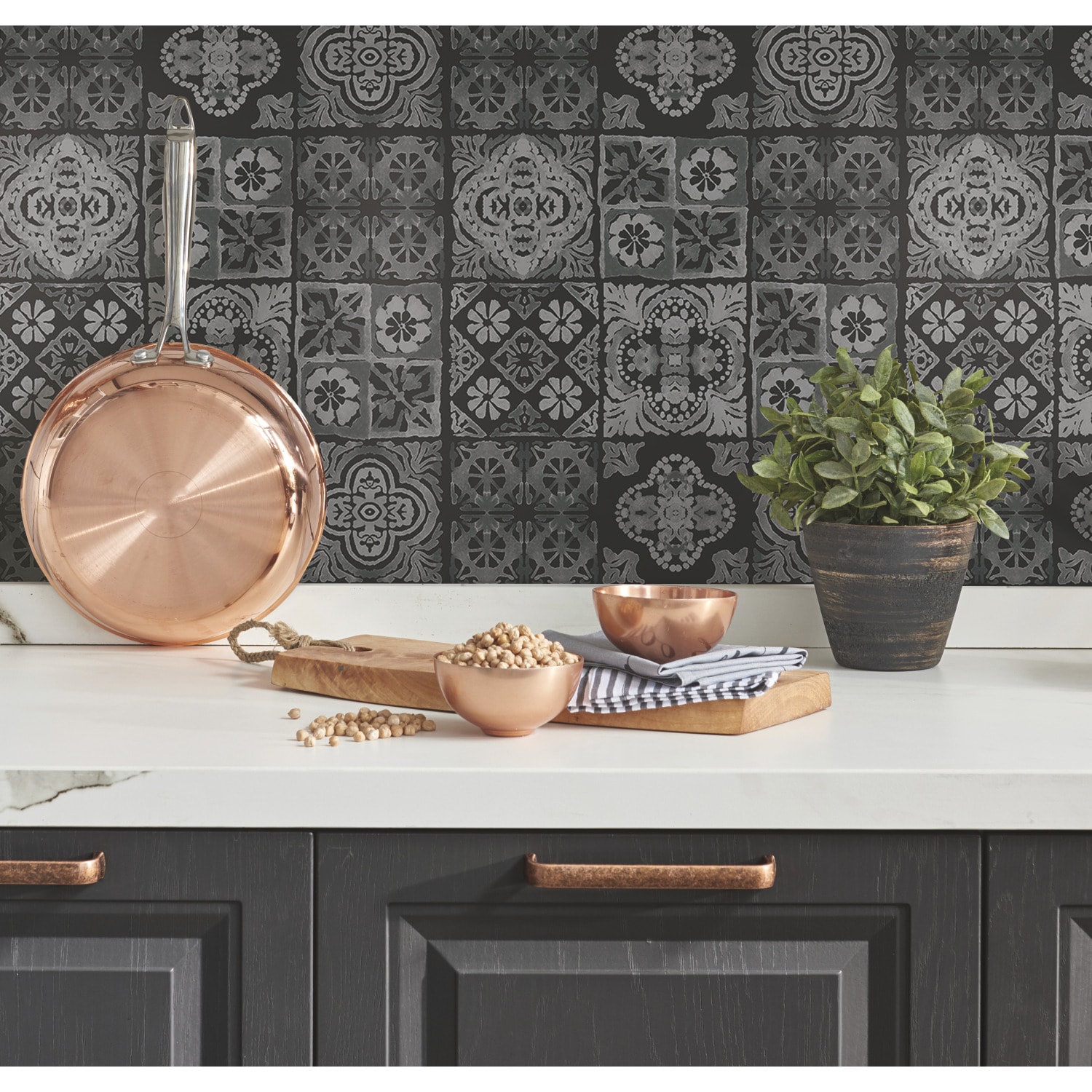 RoomMates RMK11648WP 28.18-Sq. Feet Gray Vinyl Tile Self-adhesive Peel and Stick Wallpaper