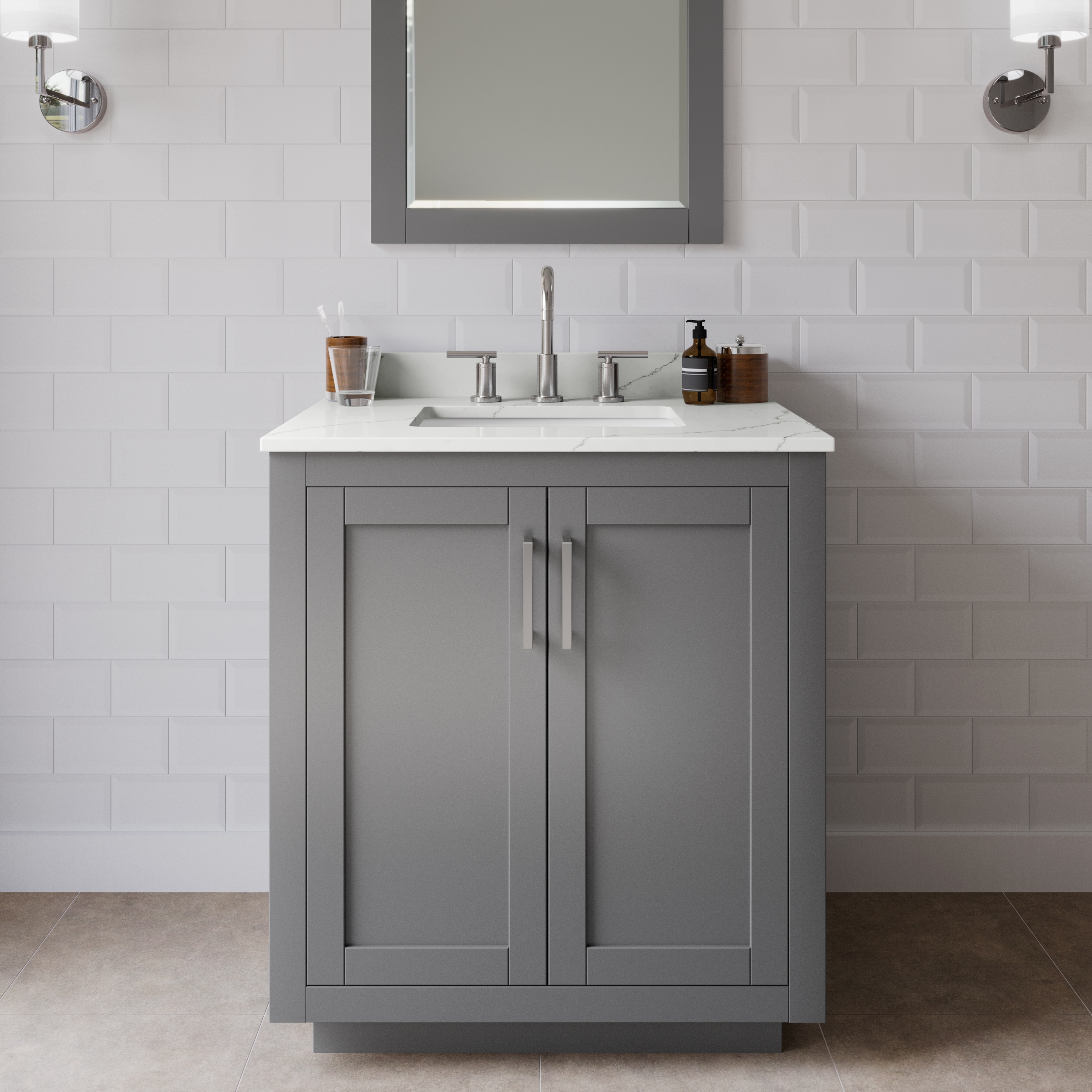 Wyndham Collection Miranda 30-in Dark Gray with Brushed Nickel Trim Undermount Single Sink Bathroom Vanity with Giotto Quartz Quartz Top