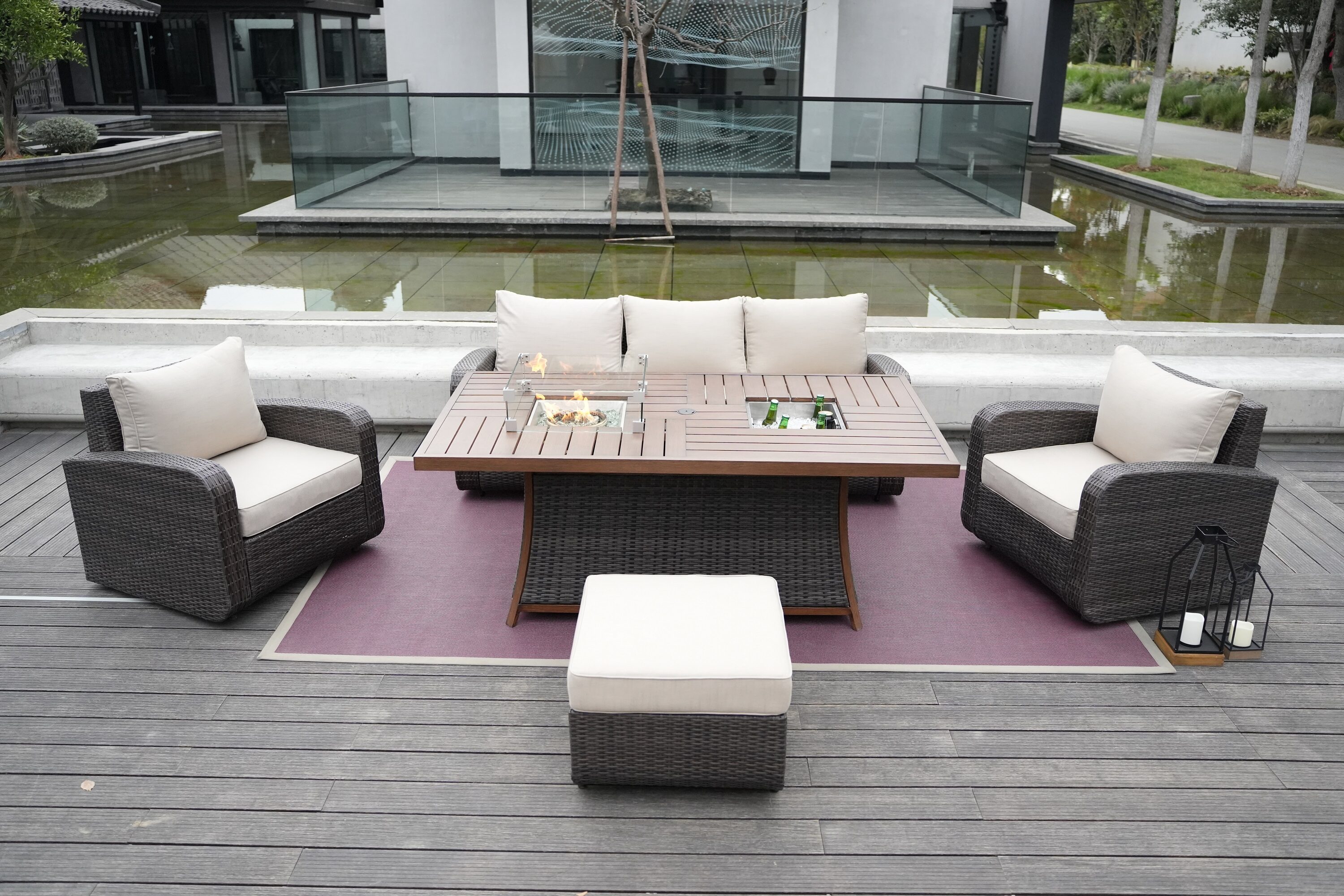 Moda Furnishings 1515-1106FI-B 6-Piece Wicker Patio Conversation Set with Brown Cushions