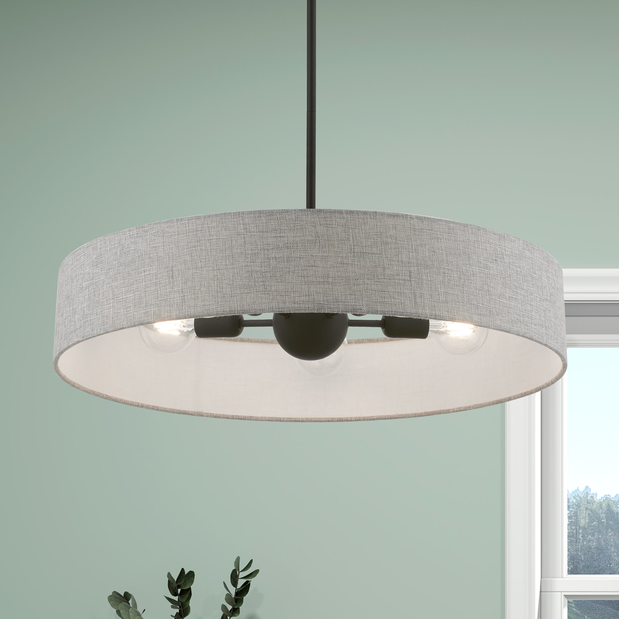 Elmhurst Black Nickel Glass LED Drum Pendant Light
