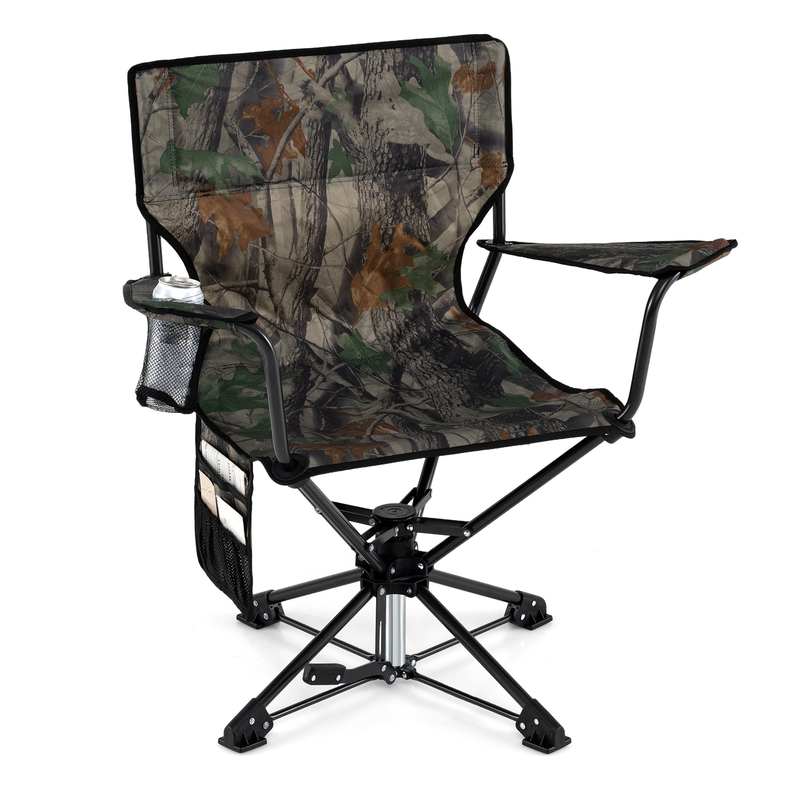 Volenca 360-Degree Swivel Folding Hunting Chair with Padded Backrest and Storage Pockets
